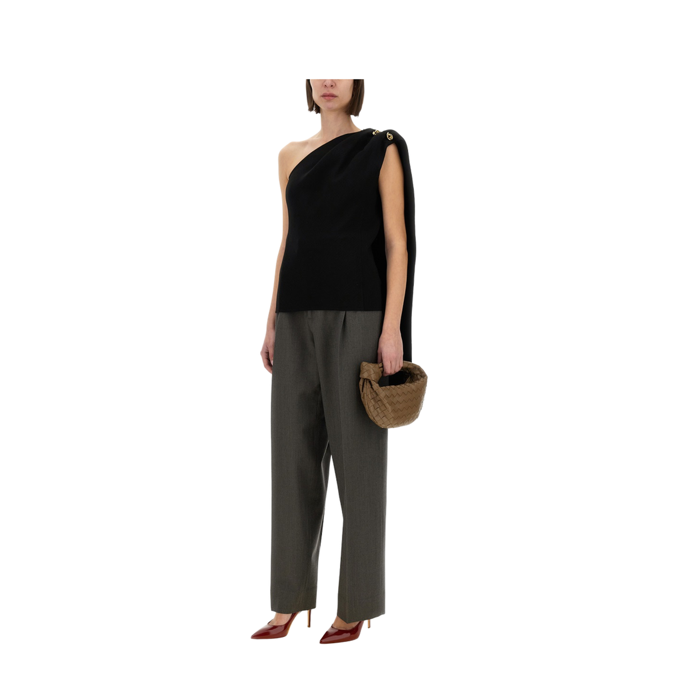 Wool Viscose Crepe Top in Black