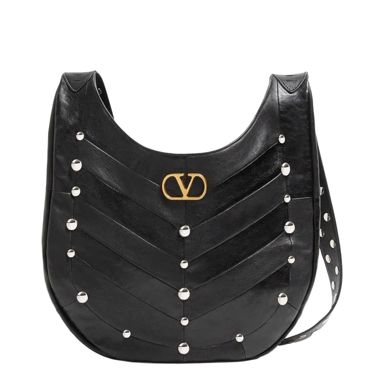 Black Studded Nappa Hobo Bag