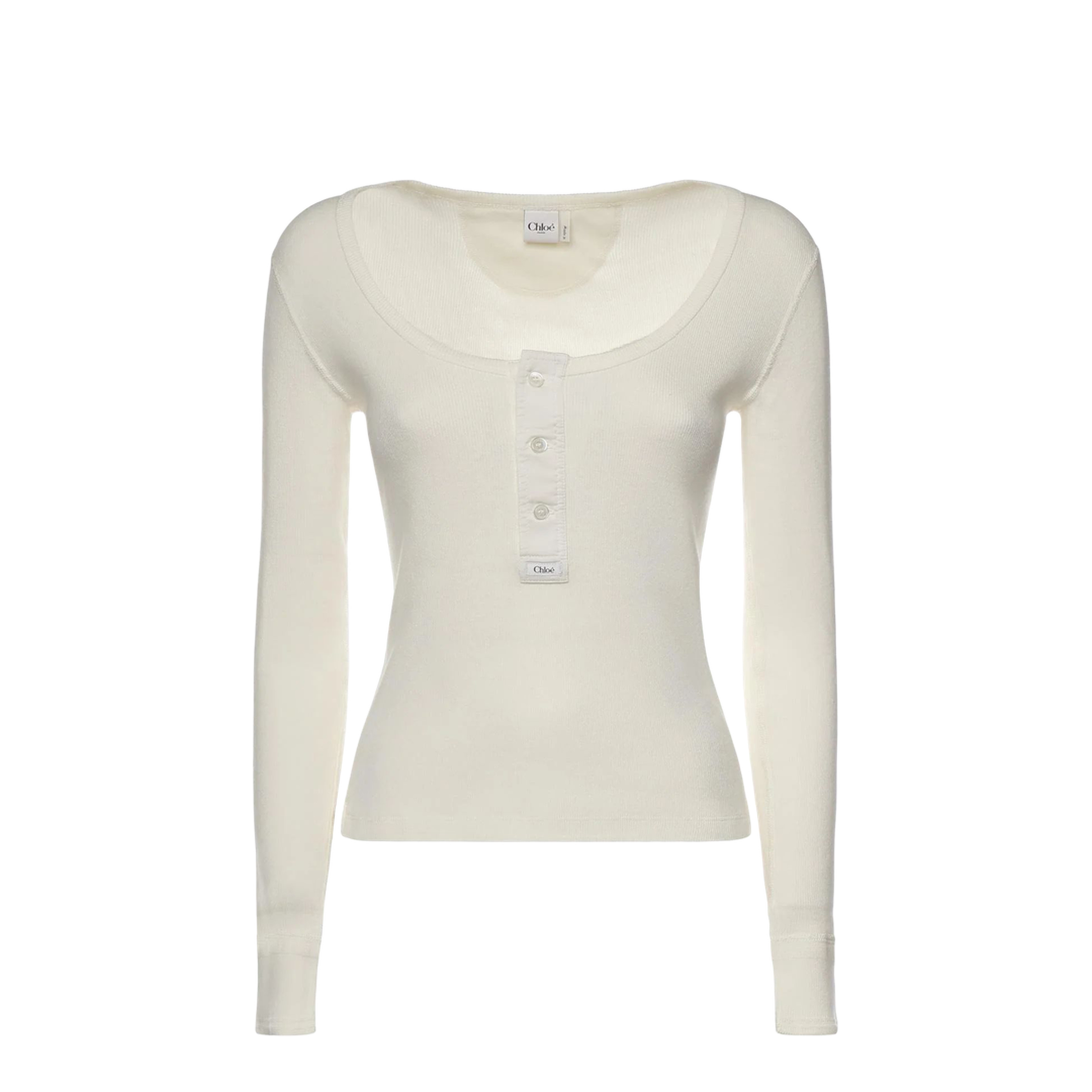Scoop-neck Henley Shirt in Cotton Jersey White