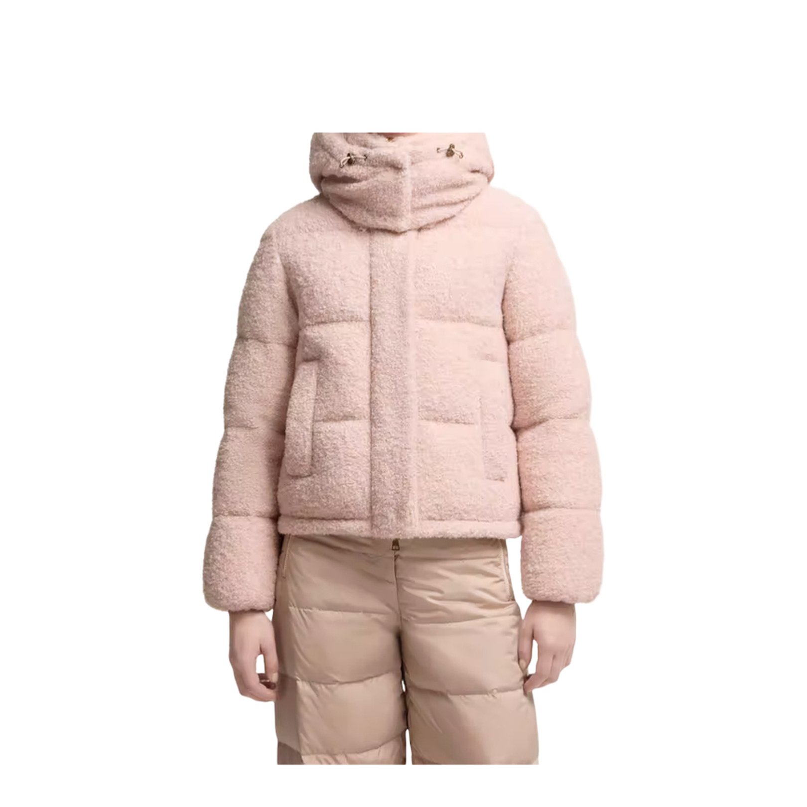 Pink Virieu Bouclé Hooded Short Down Jacket