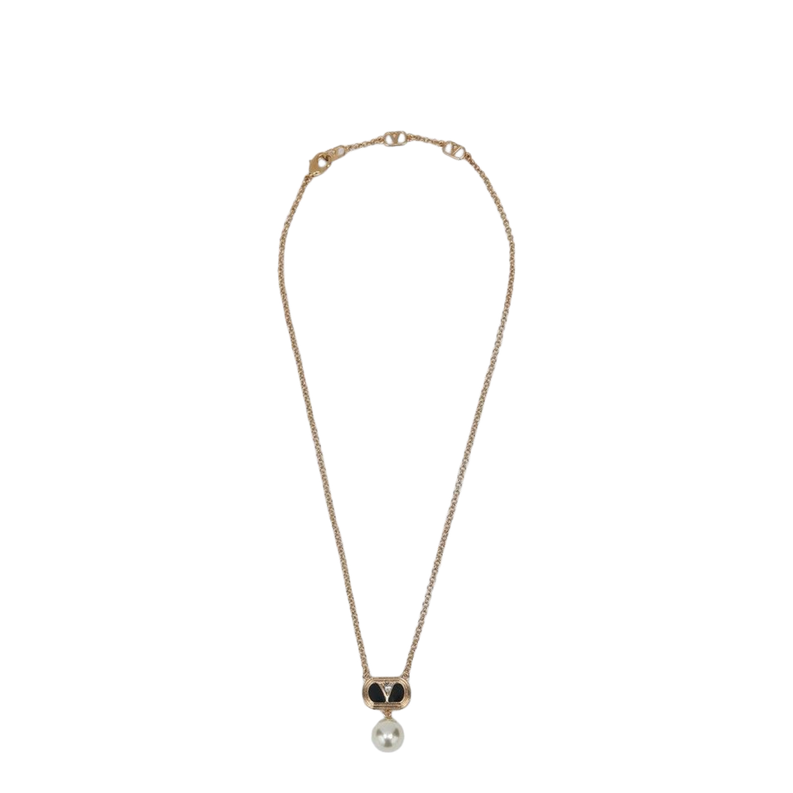Metal Ovalette Necklace with Enamel, Crystal and Swarovski Pearl