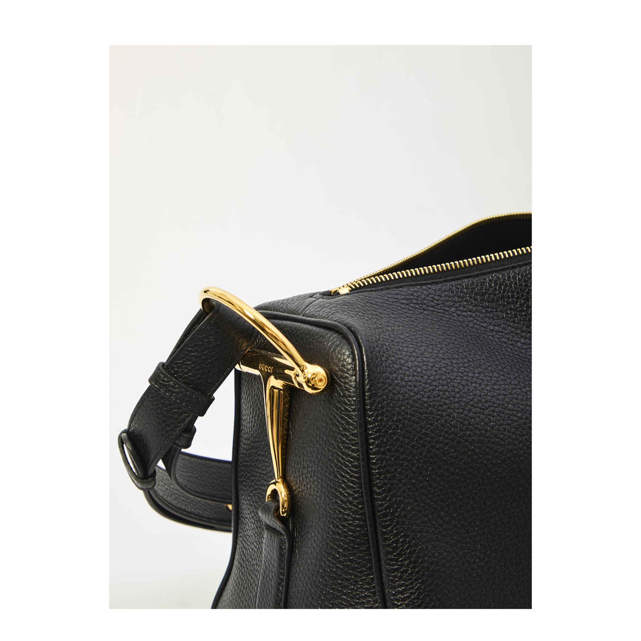 Half Horsebit Large Grained Calf Leather Shoulder Bag - Black