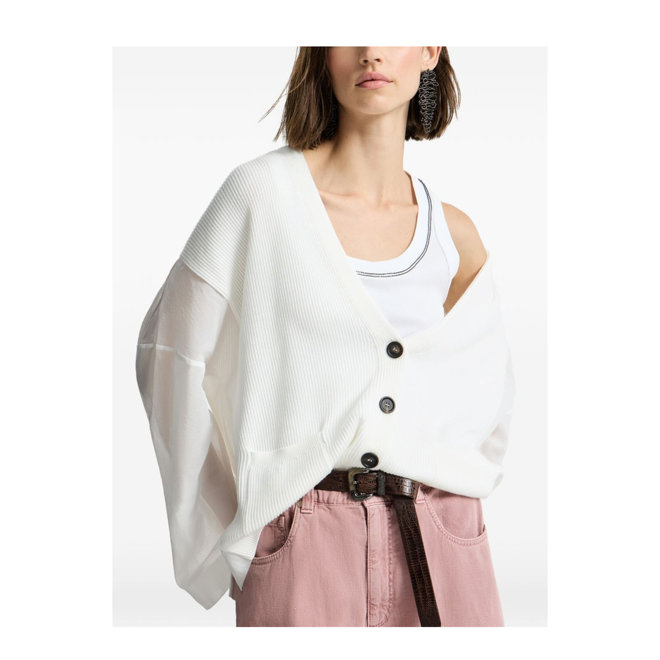 Ribbed Knit Cardigan White