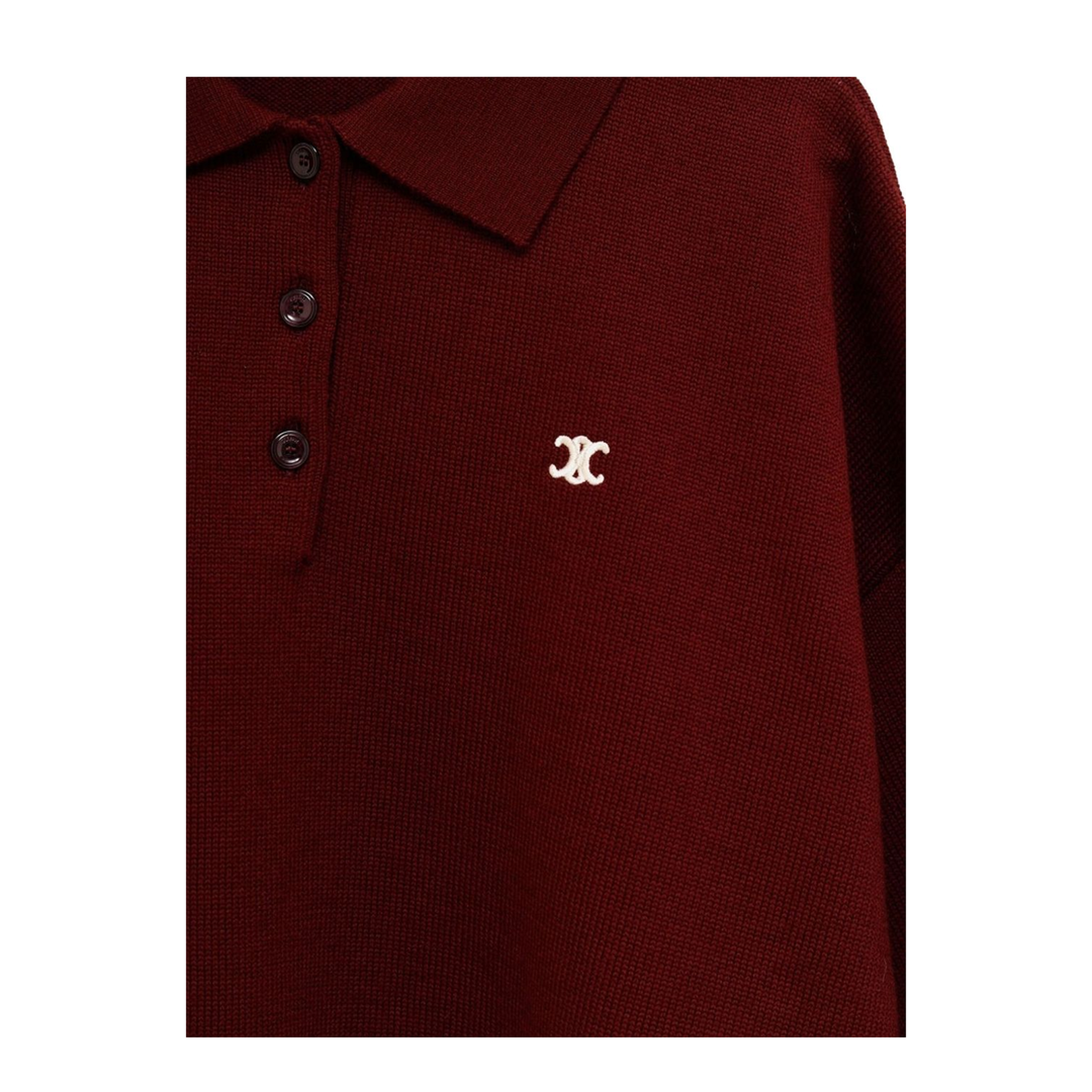 Crop Fit Wool Polo Shirt In Burgundy