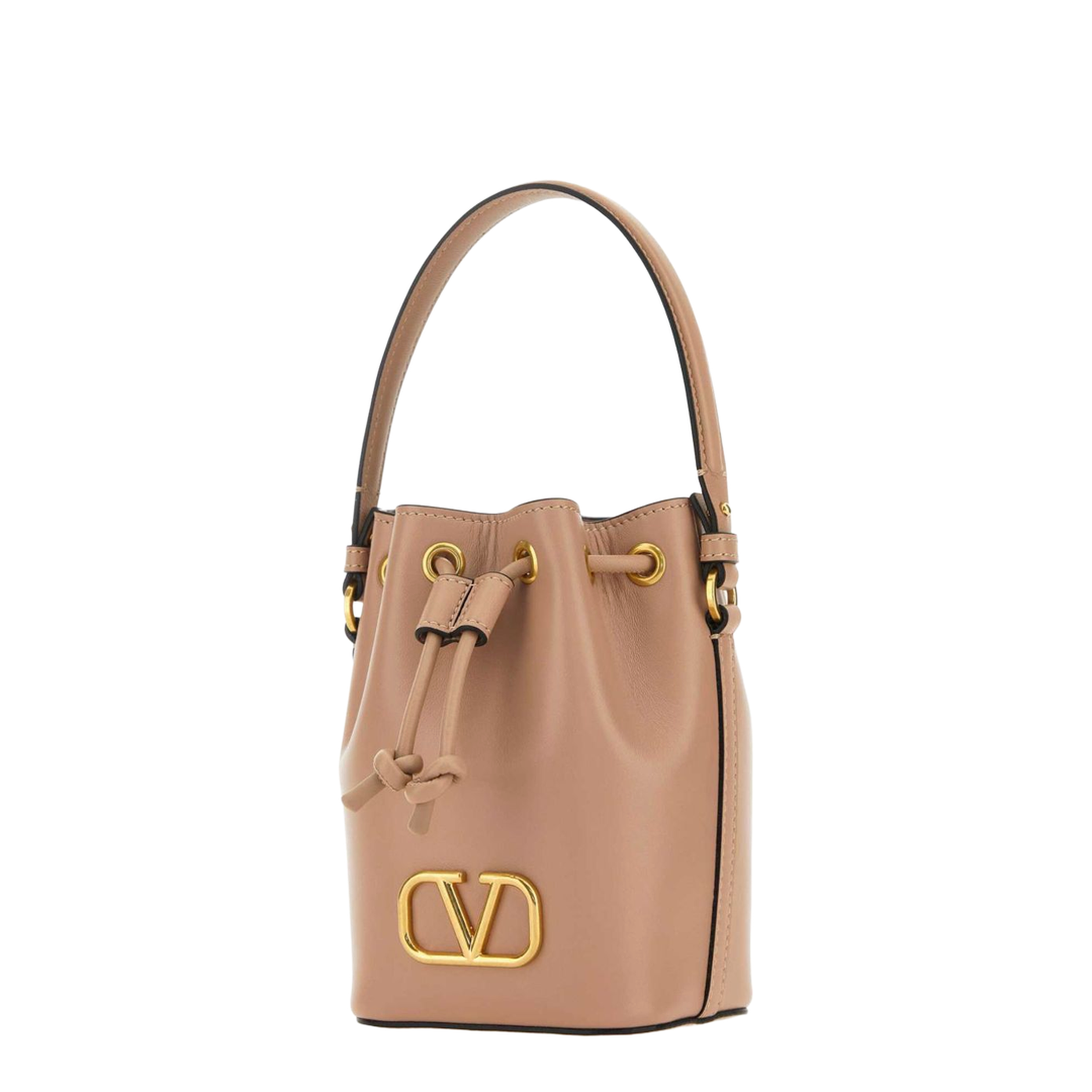 VLogo Signature Mini Lambskin Bucket Bag - Powder Beige