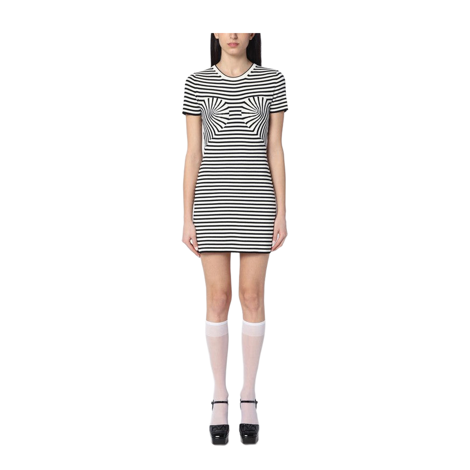 Black and White Striped Ribbed Mini Dress