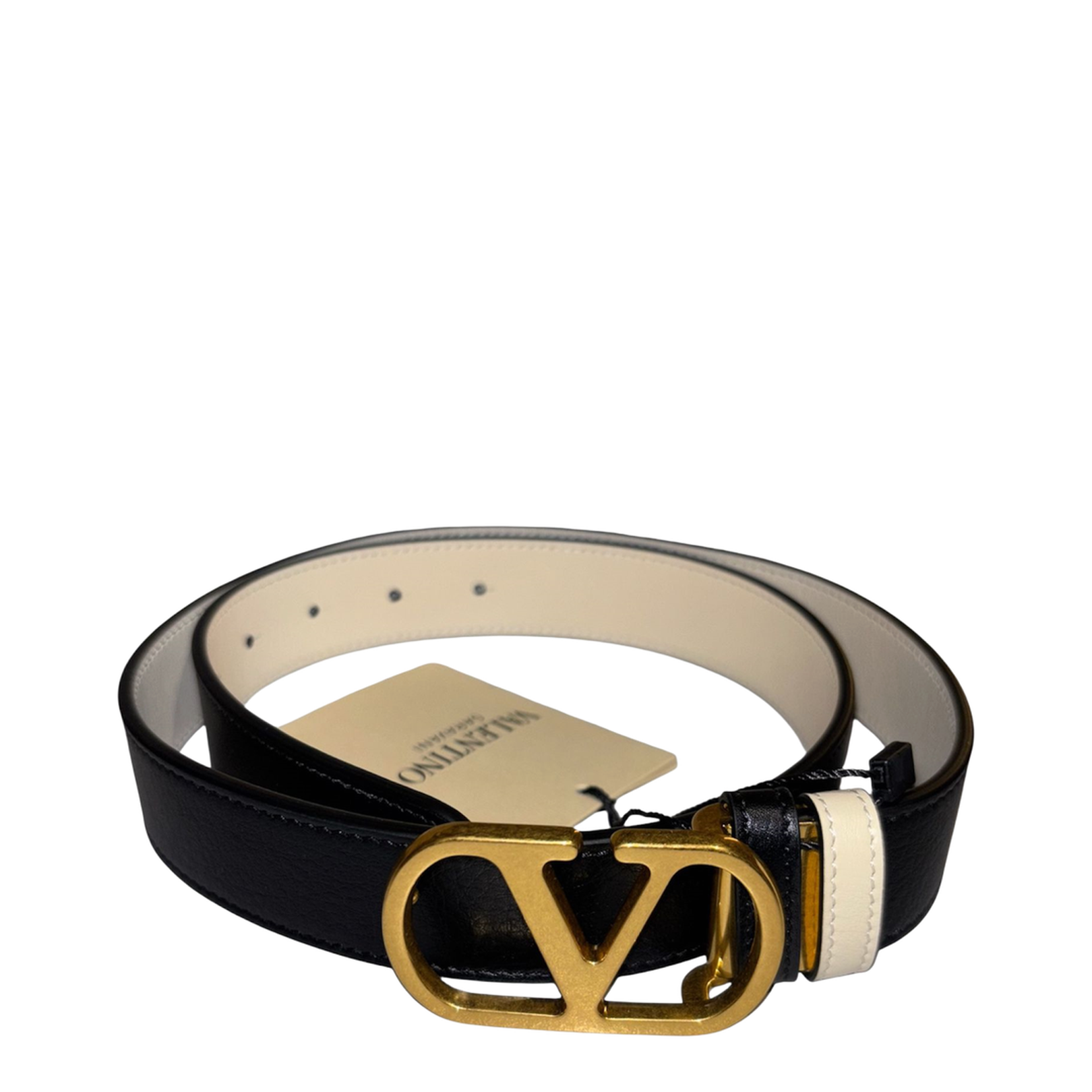 V Logo Leather Belt