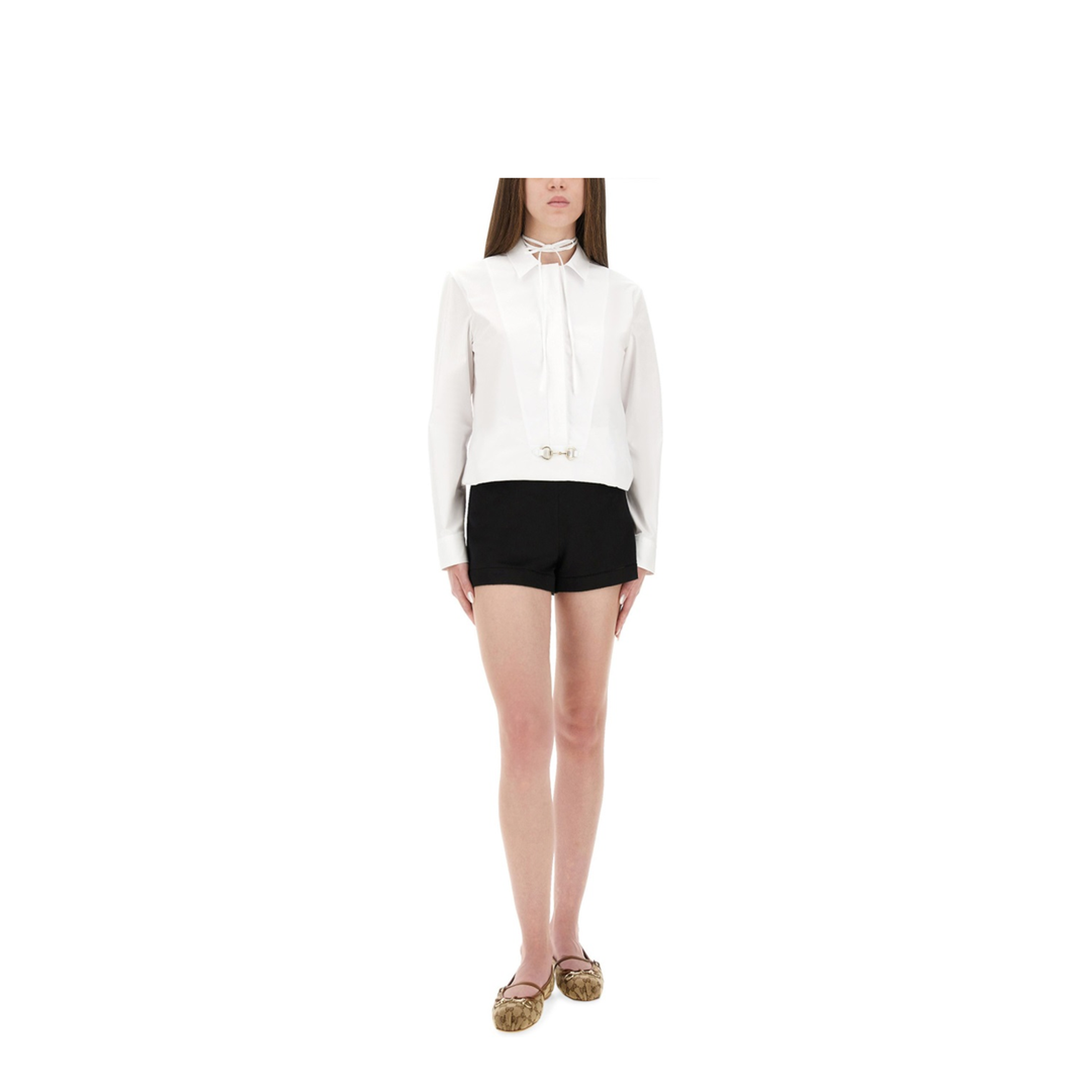 Cotton Poplin Shirt with Horsebit in White