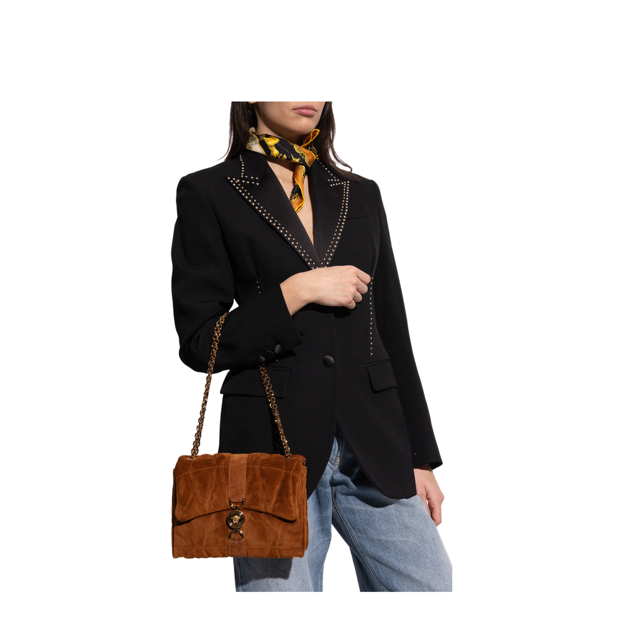 Quilted Chain Suede Shoulder Bag - Brown