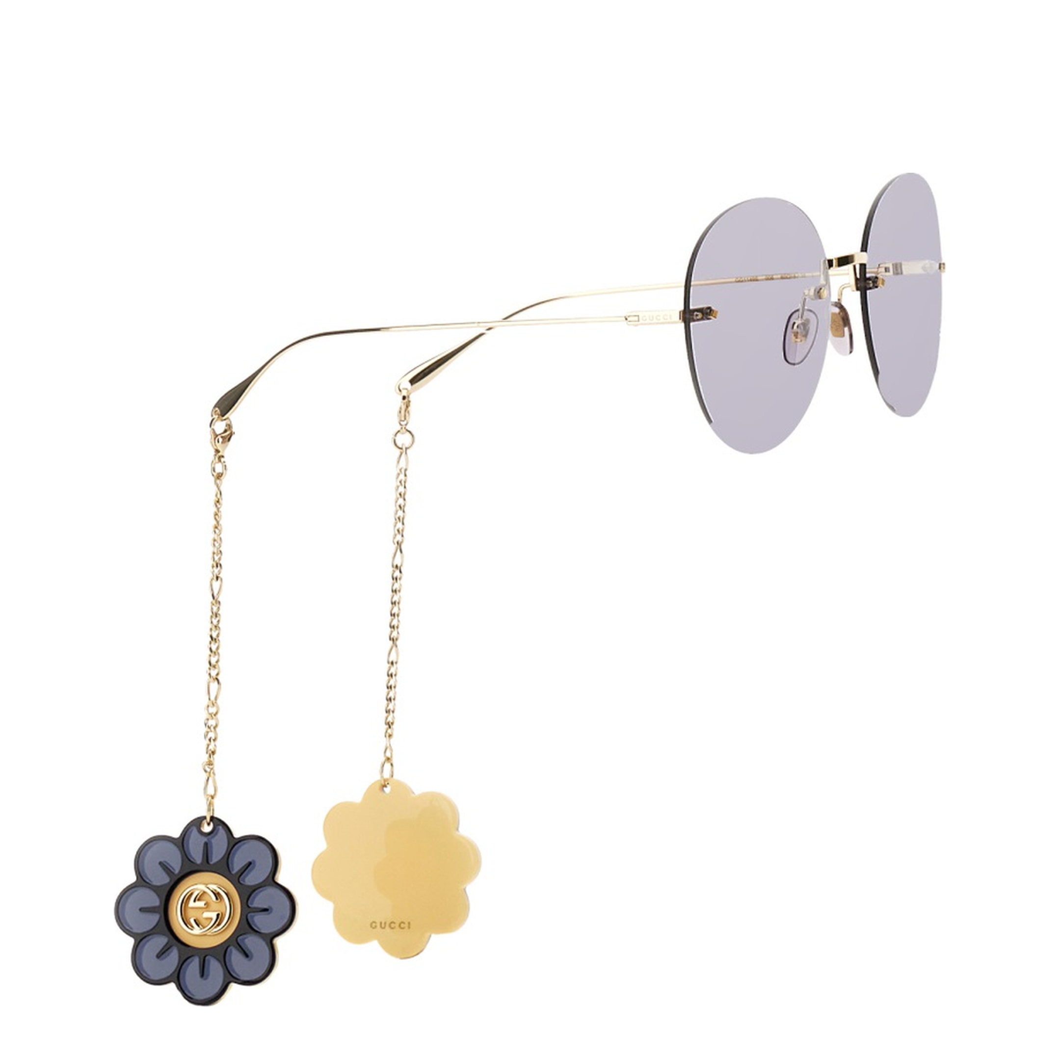 Floral-pendant round-frame sunglasses