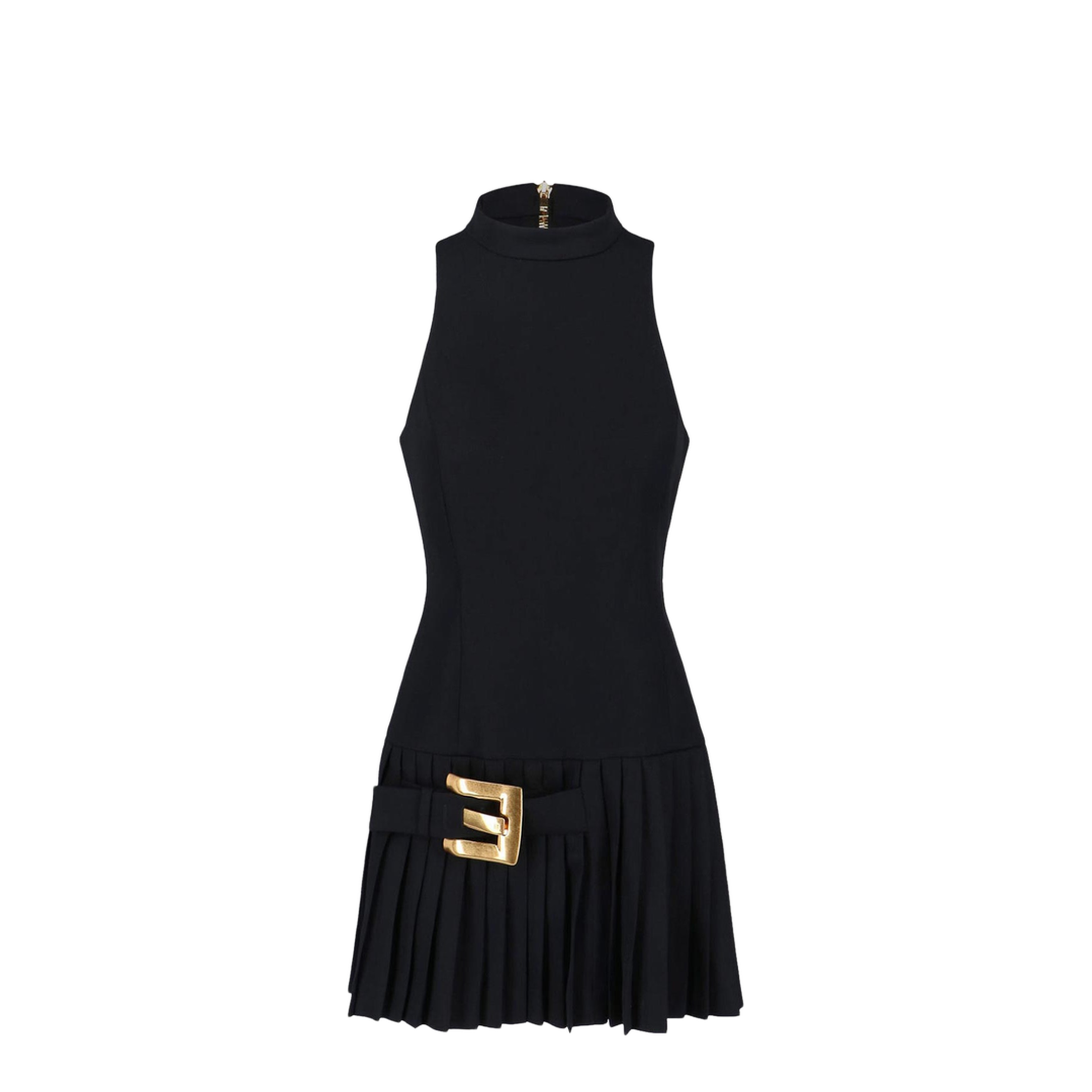Belted Pleated Mini Dress Black