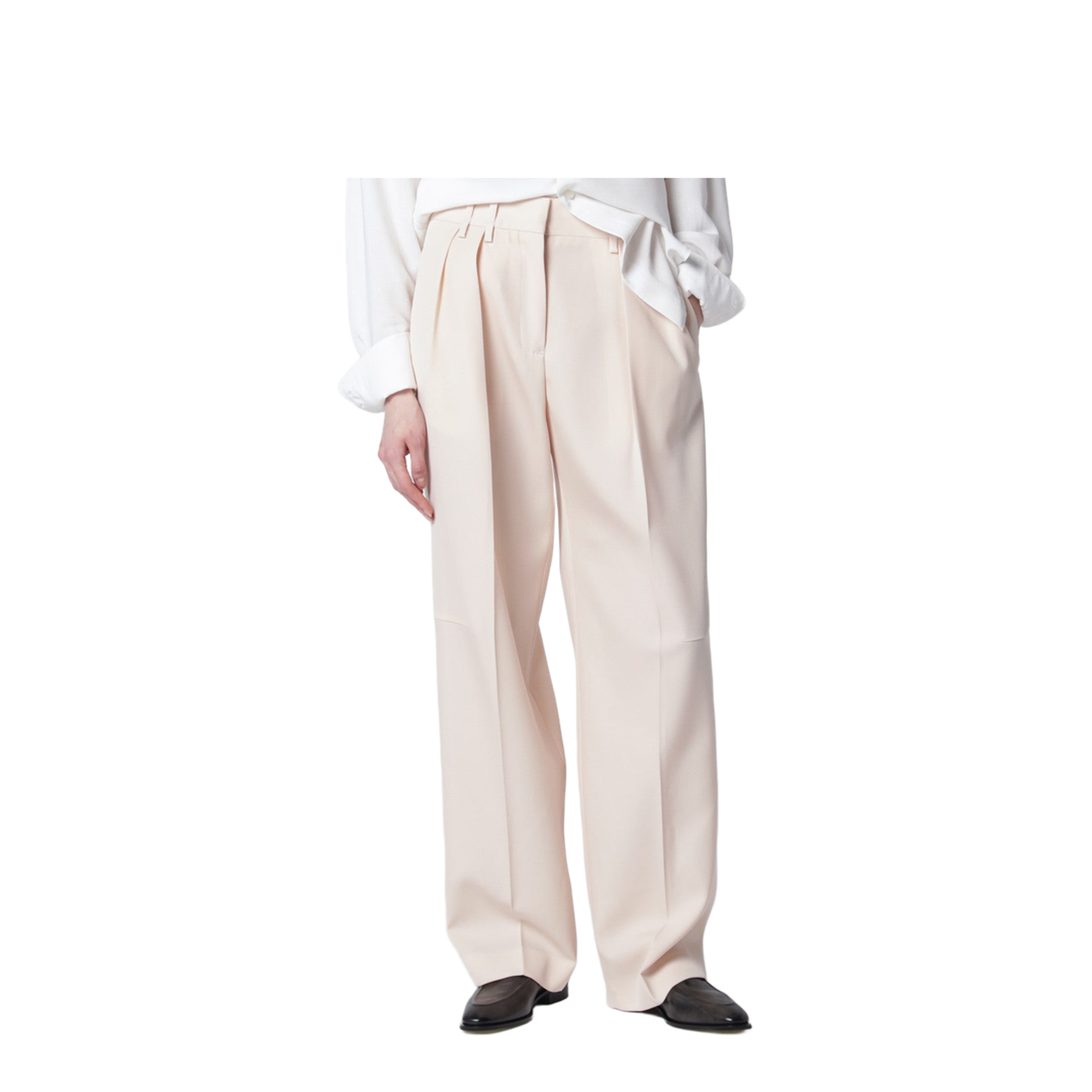 Ivory Wool Gabardine Trousers