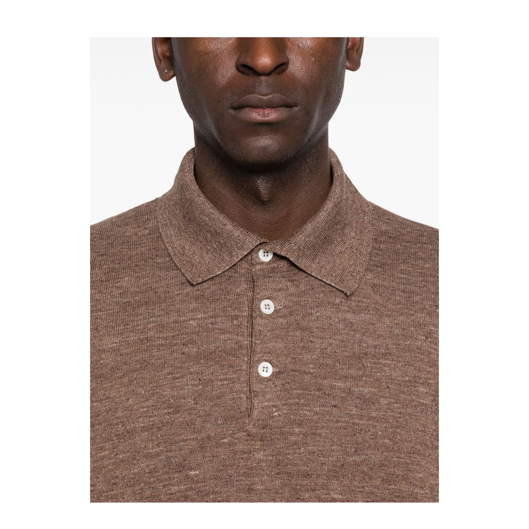 Polo Collar Chest Stripe Linen and Cotton Blend Shirt