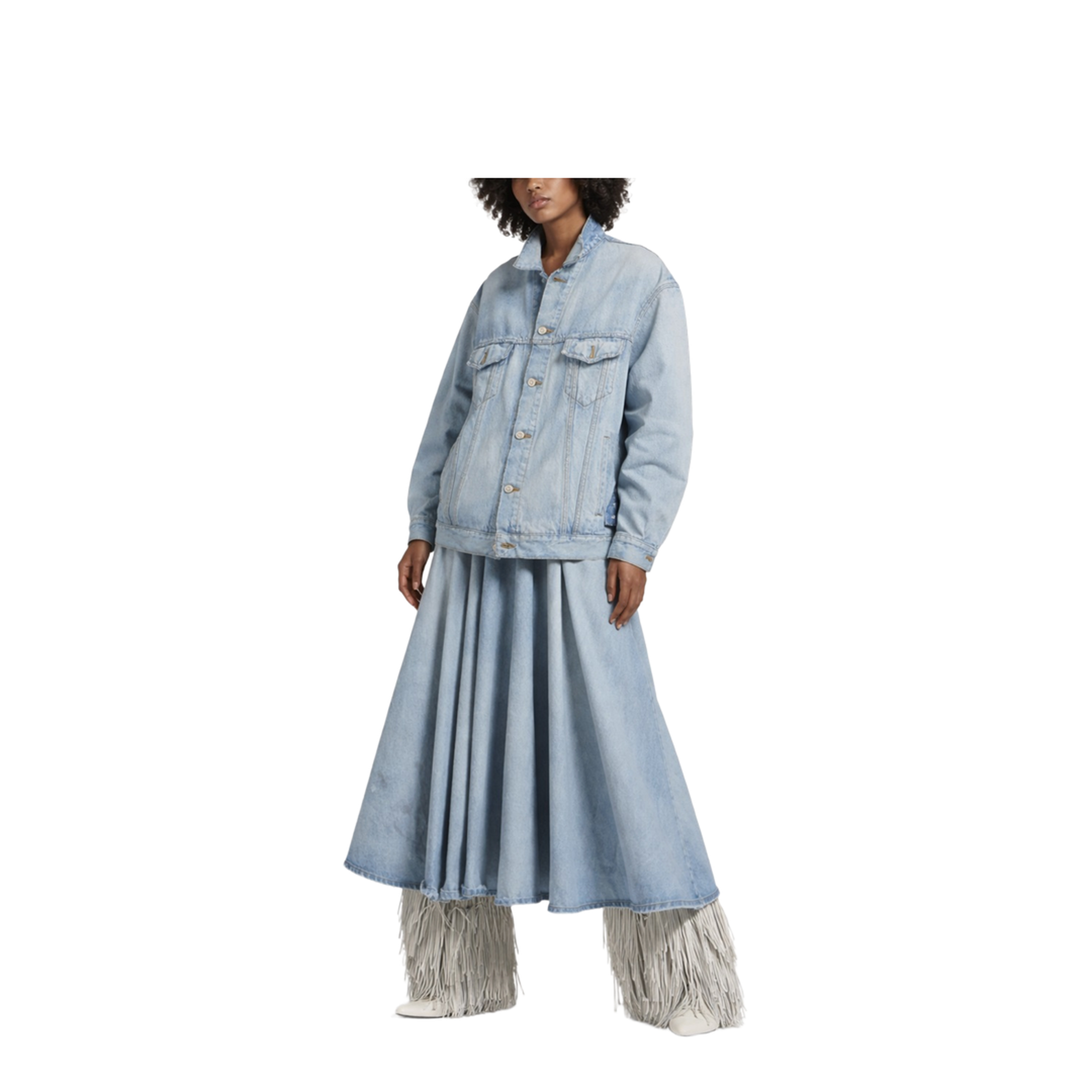 Godet Maxi Skirt in Dirty Light Blue