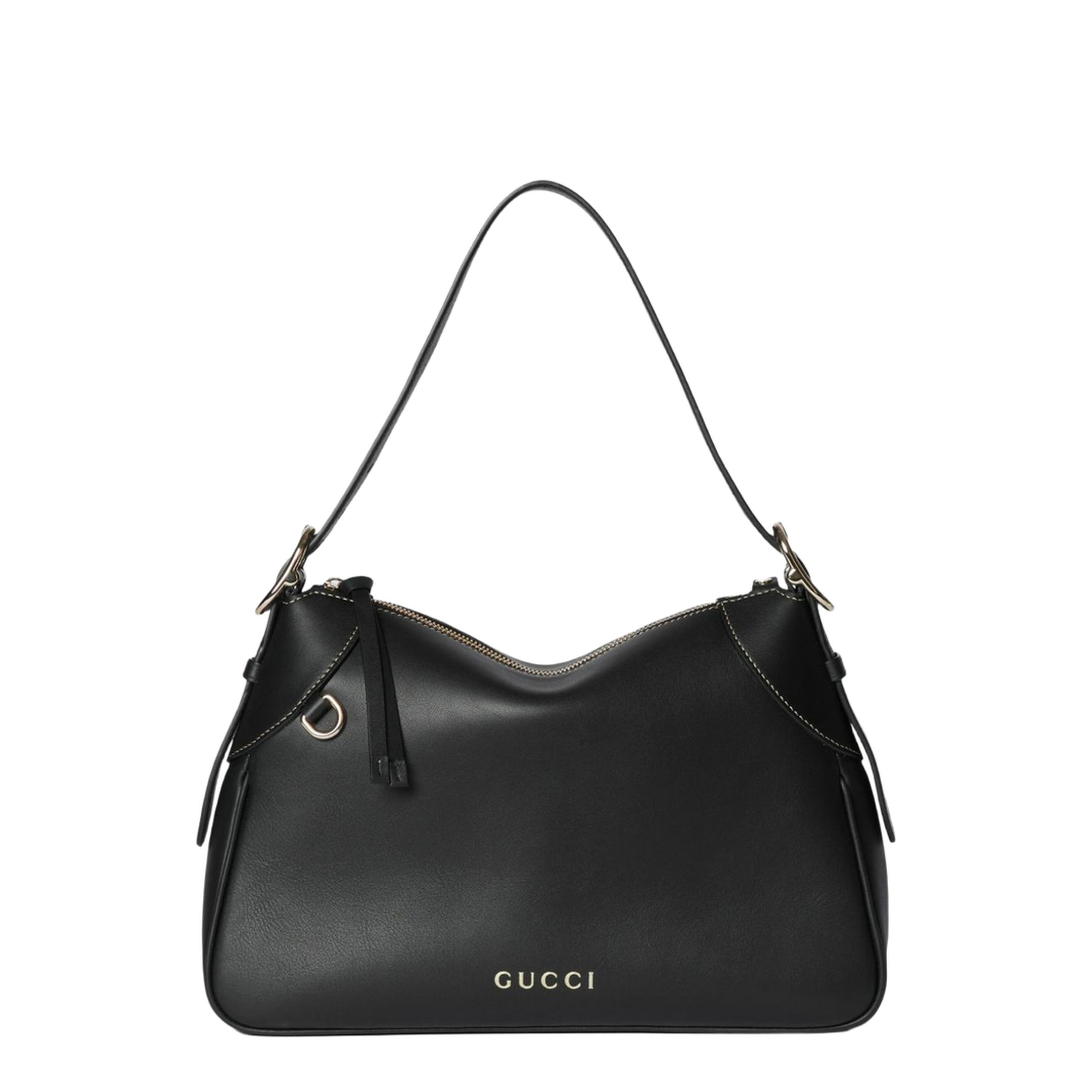 GG Emblem Leather Bucket Bag - Black