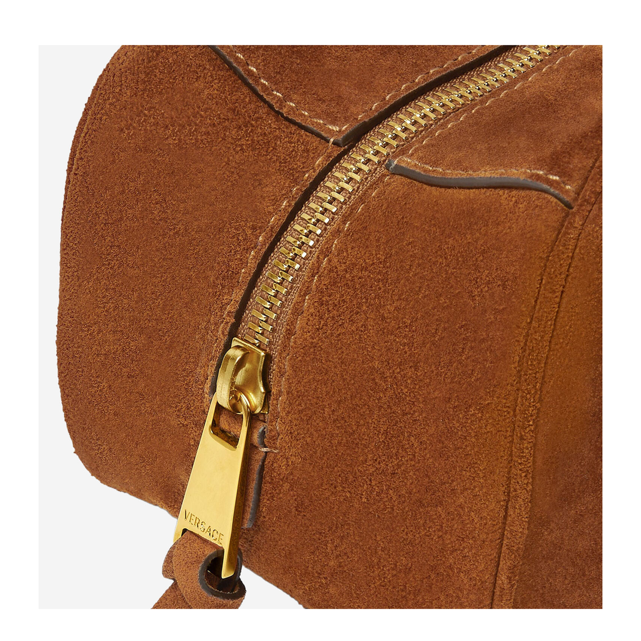 Tag Small Suede Leather Bowling Bag - Brown, Gold