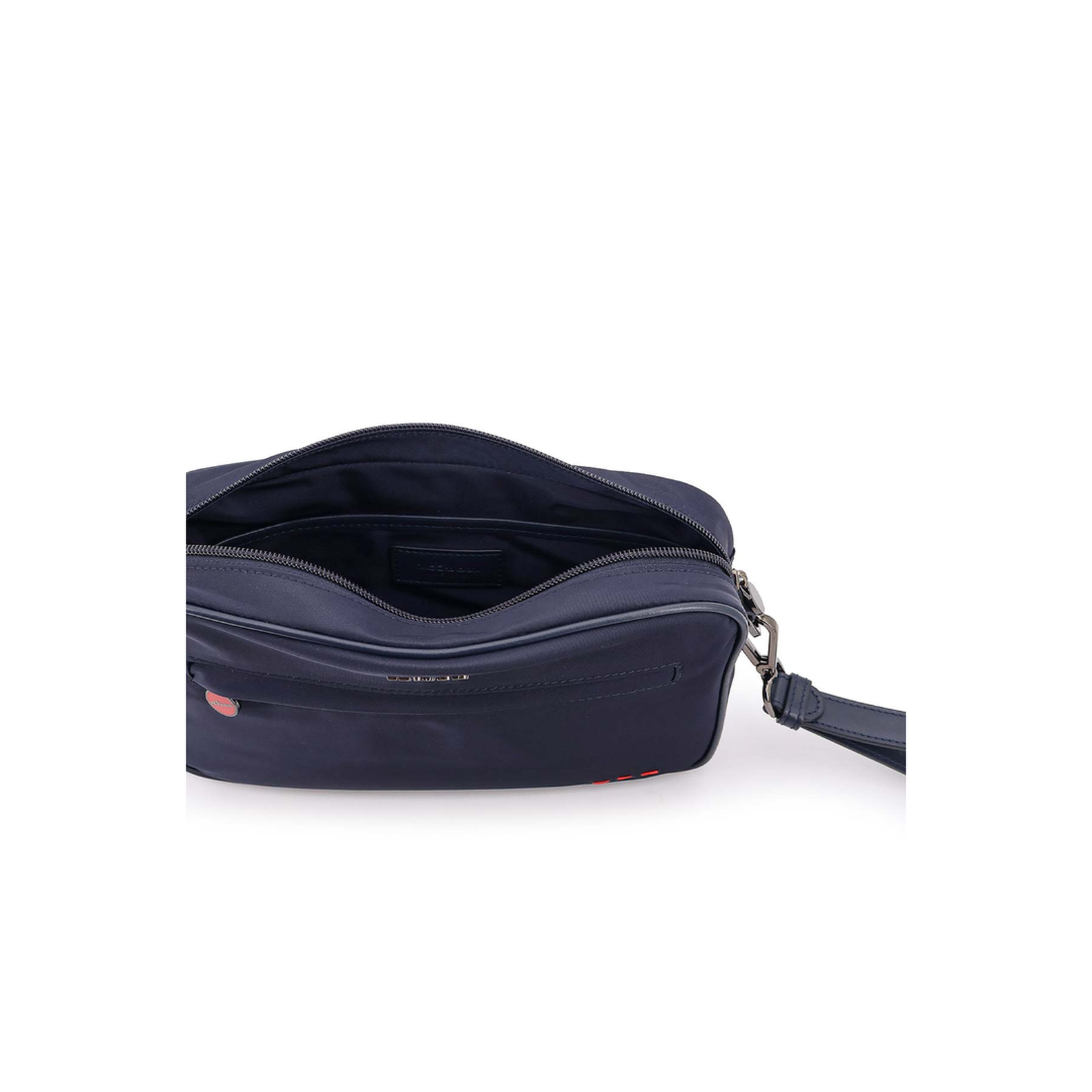 Blue Nylon Clutch Bag With Iconic Logo Embroidery