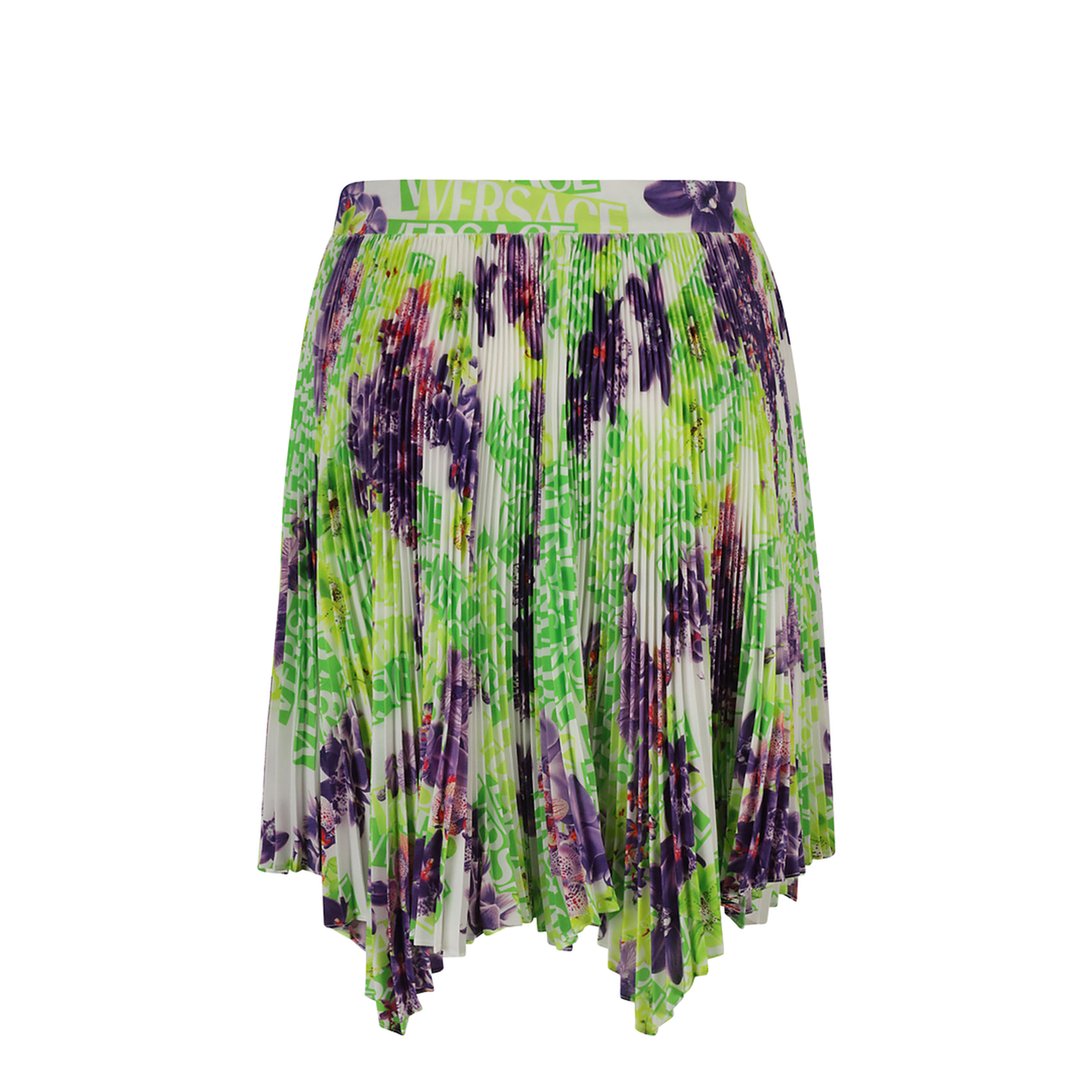 Crêpe de Chine Silk Skirt with All-Over Print and Asymmetrical Style