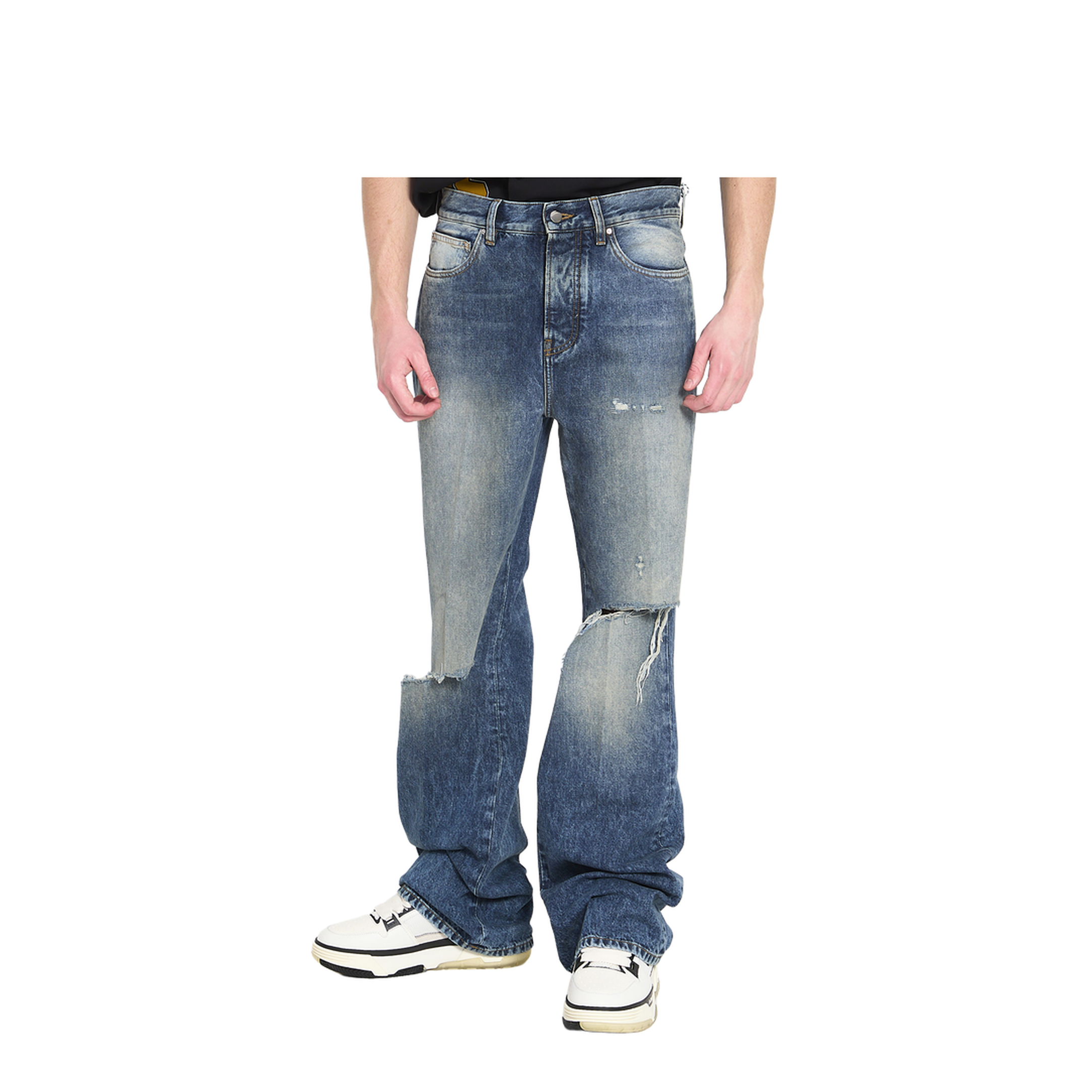 Ripped-Knees Bootcut Jeans