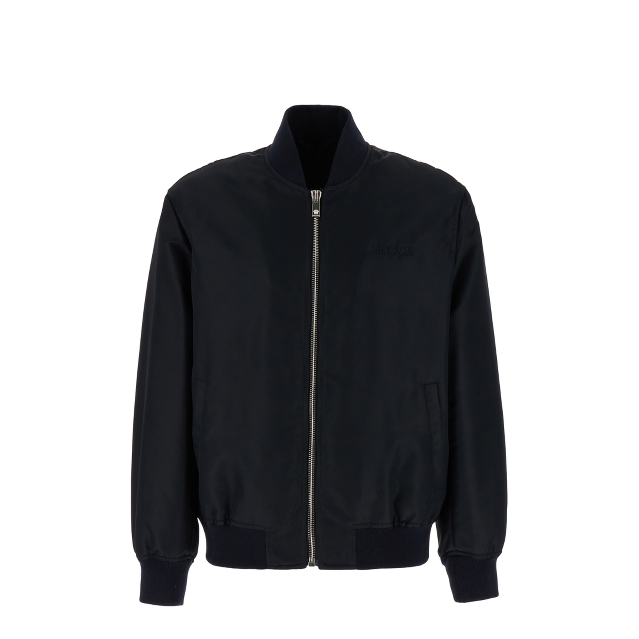 Black And Multicolour Printed Bomber Down Jacket