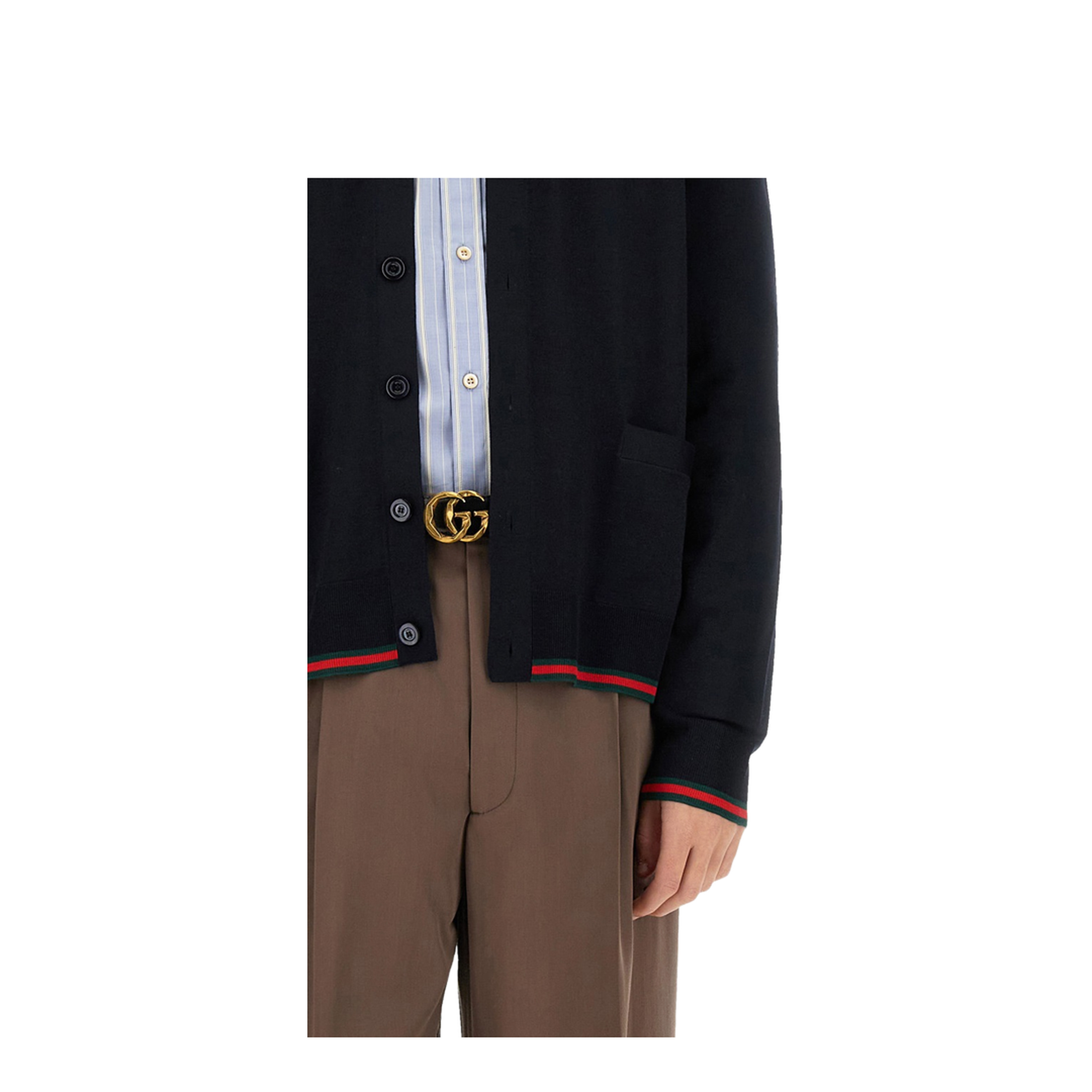 Wool Knit Cardigan with Web in Dark Blue