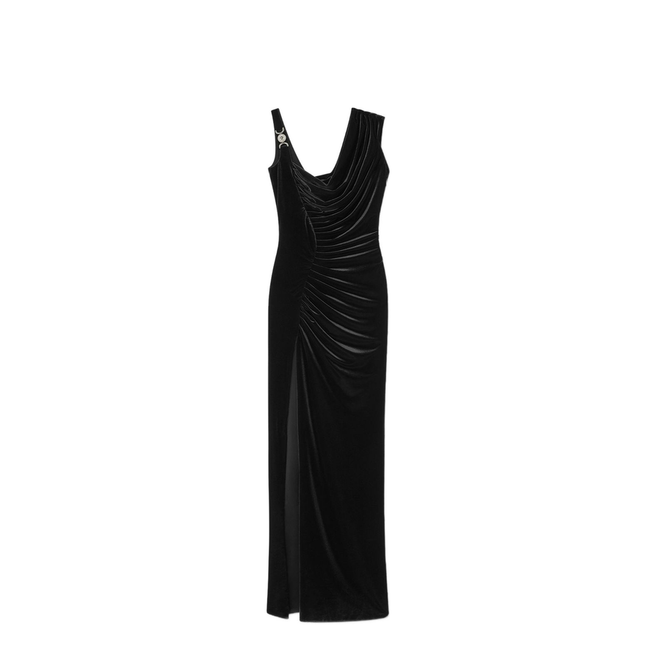 Black Sleeveless Long Dress with Medusa Plaque