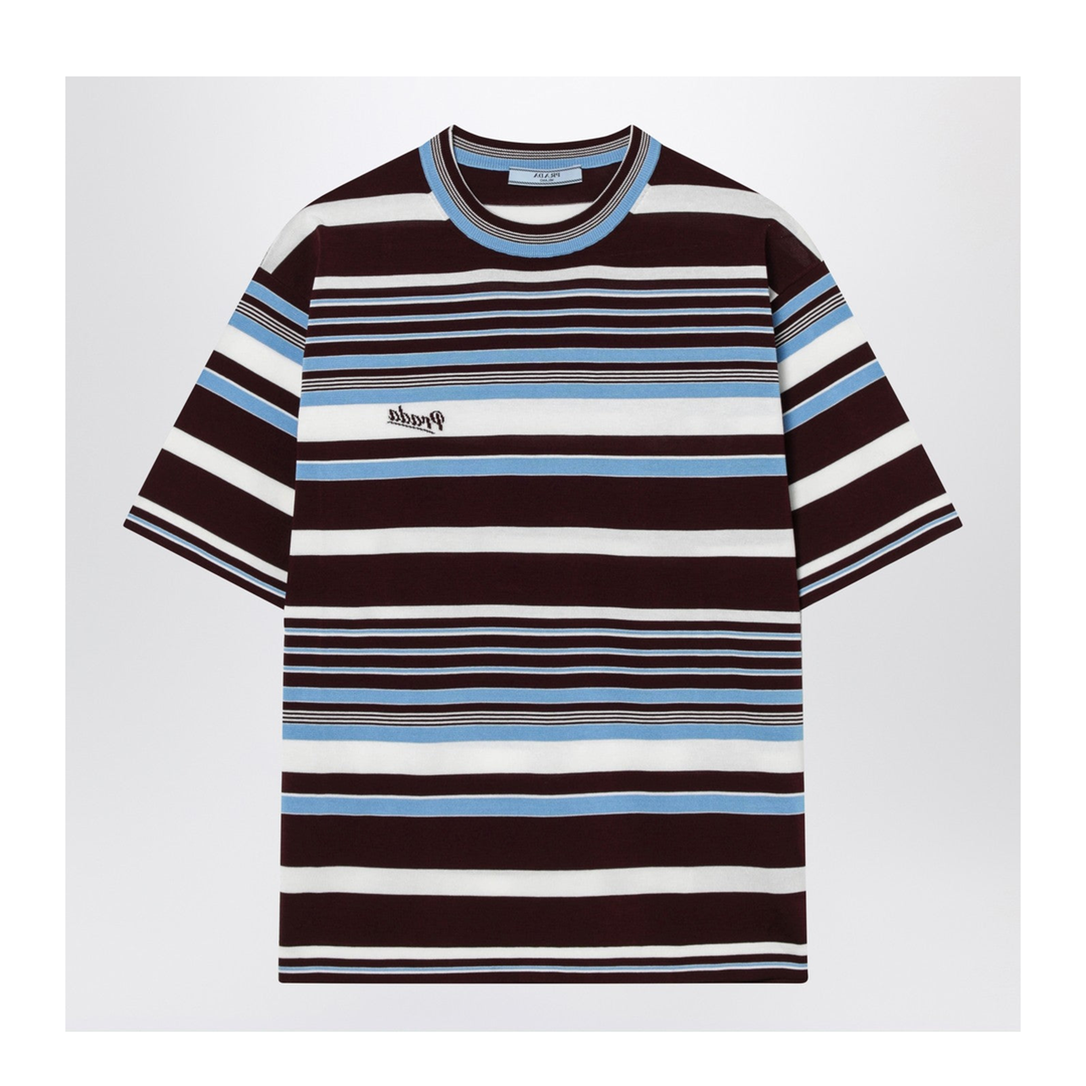 Amaranth and Light Blue Striped Cotton T-shirt