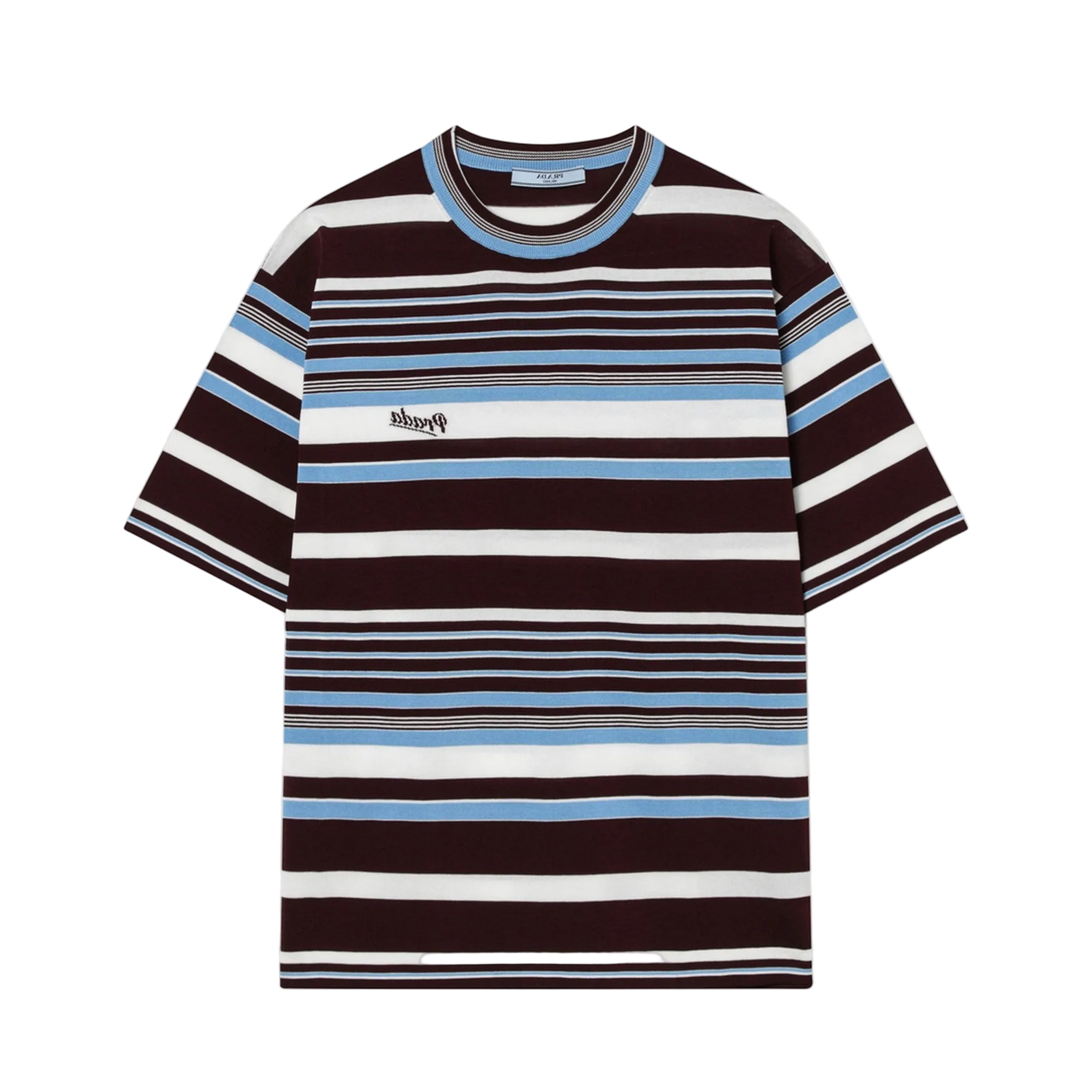 Amaranth and Light Blue Striped Cotton T-shirt