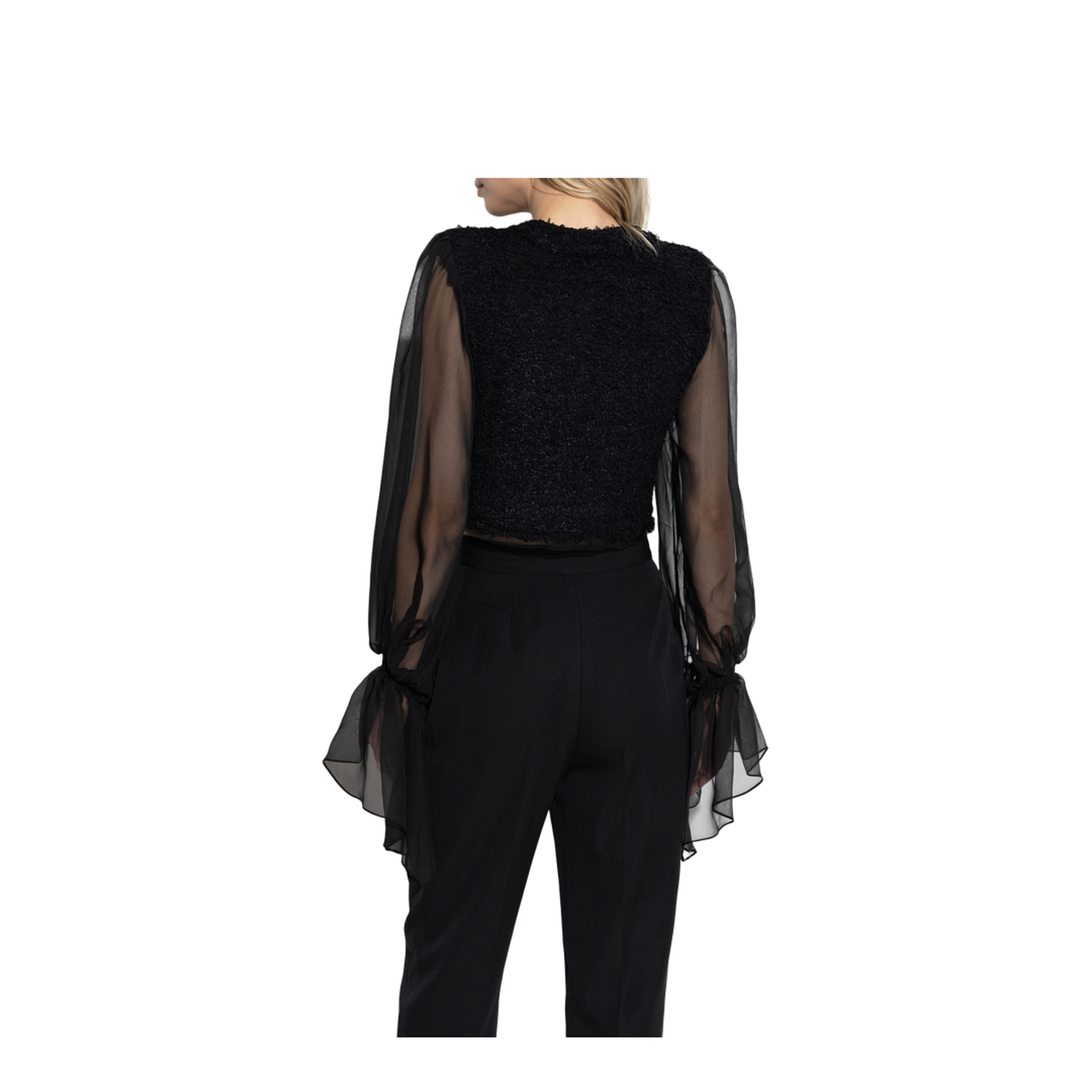 Edge-to-edge Tweed and Chiffon Jacket Black