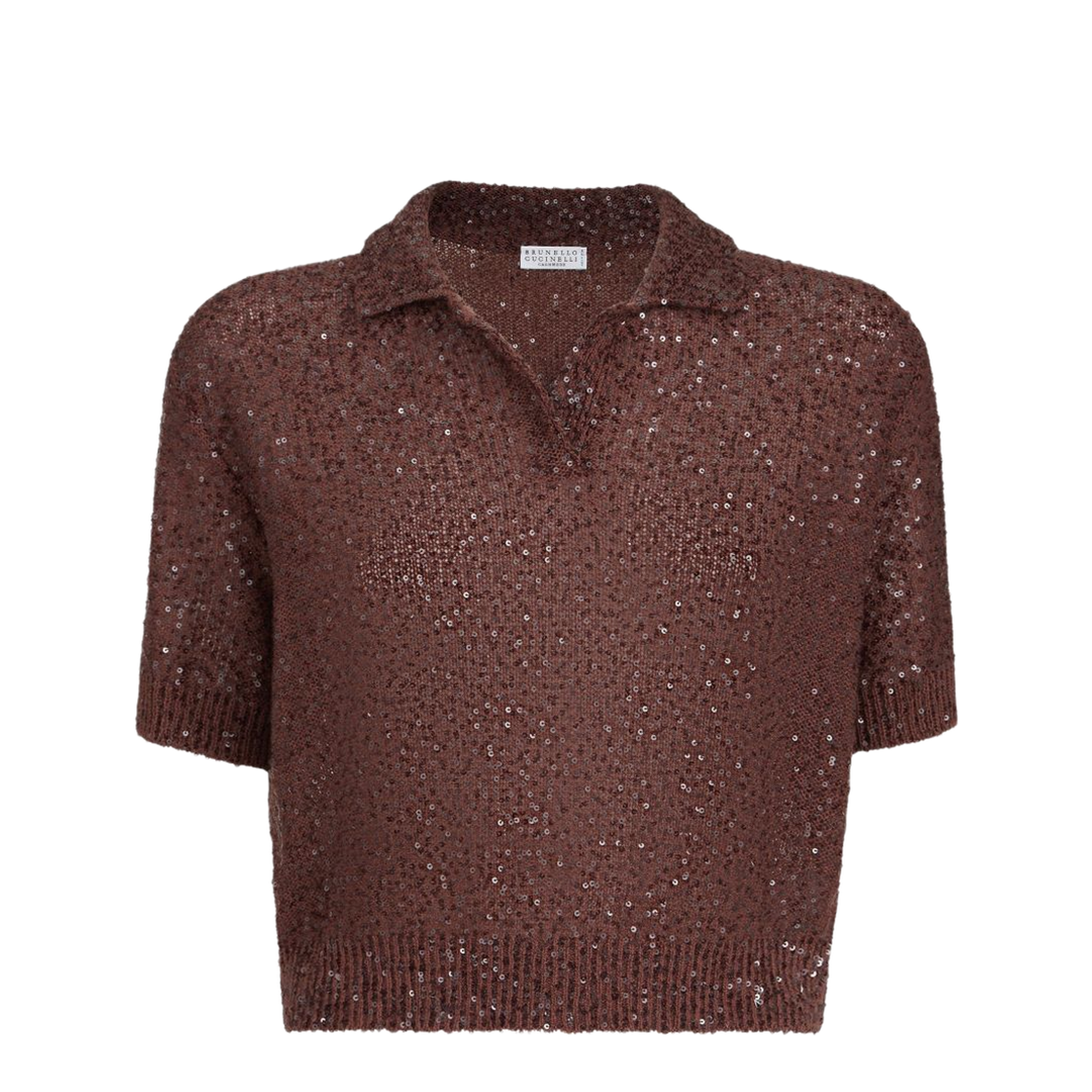 Cropped Knitted Polo Shirt Brown