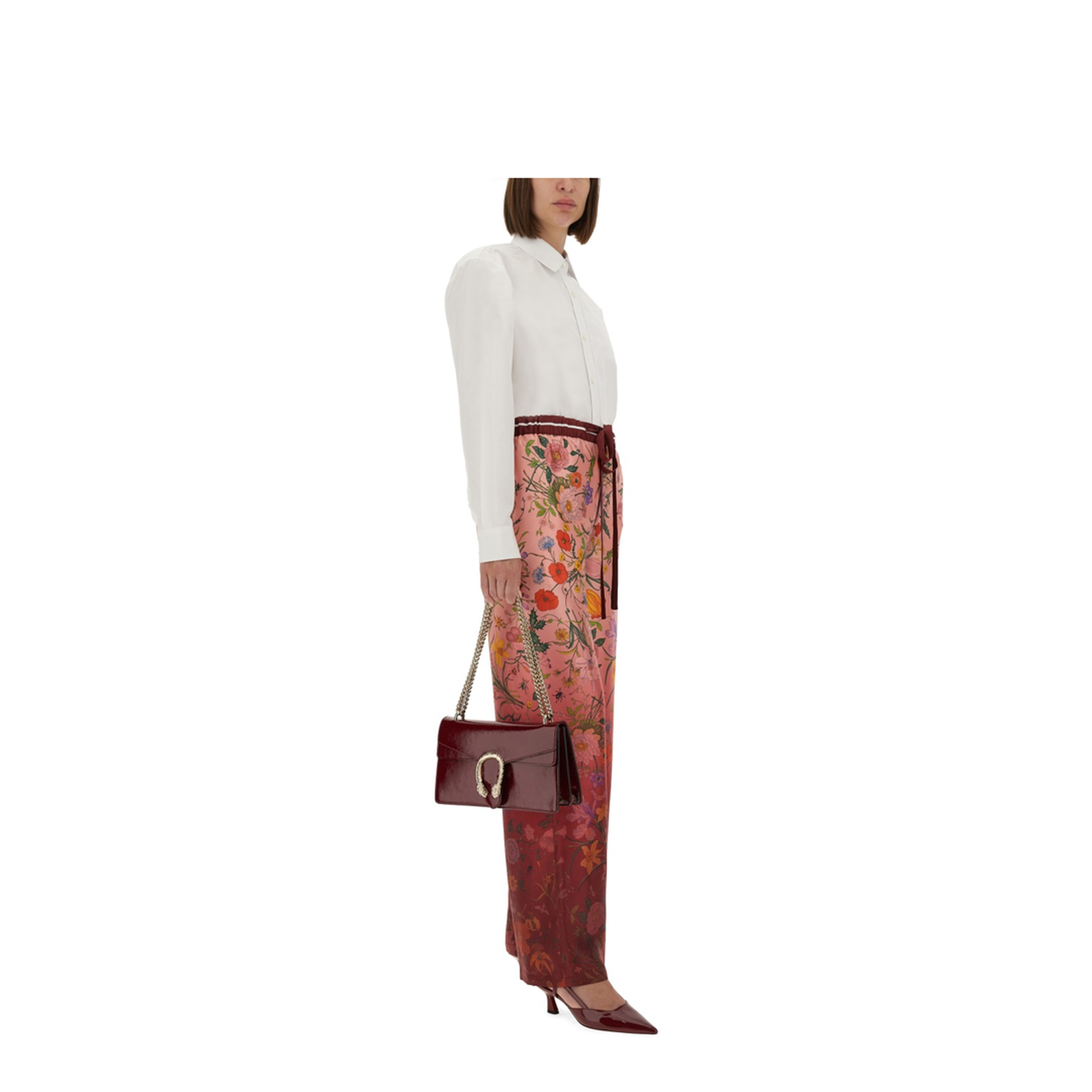 Printed Silk Pants in Pink and Rosso Ancora Red