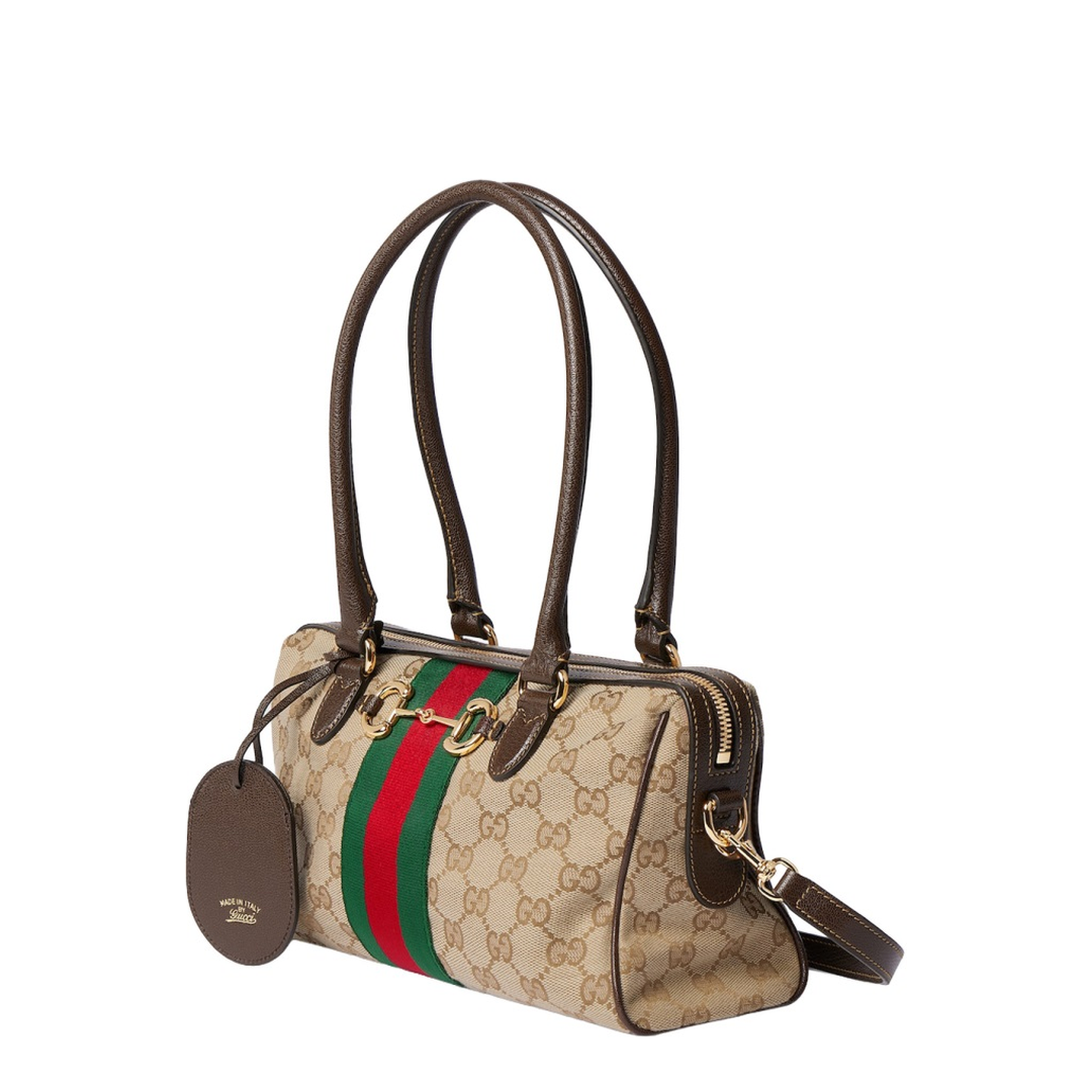 Borsetto Medium Boston Bag in Sand and Brown Canvas