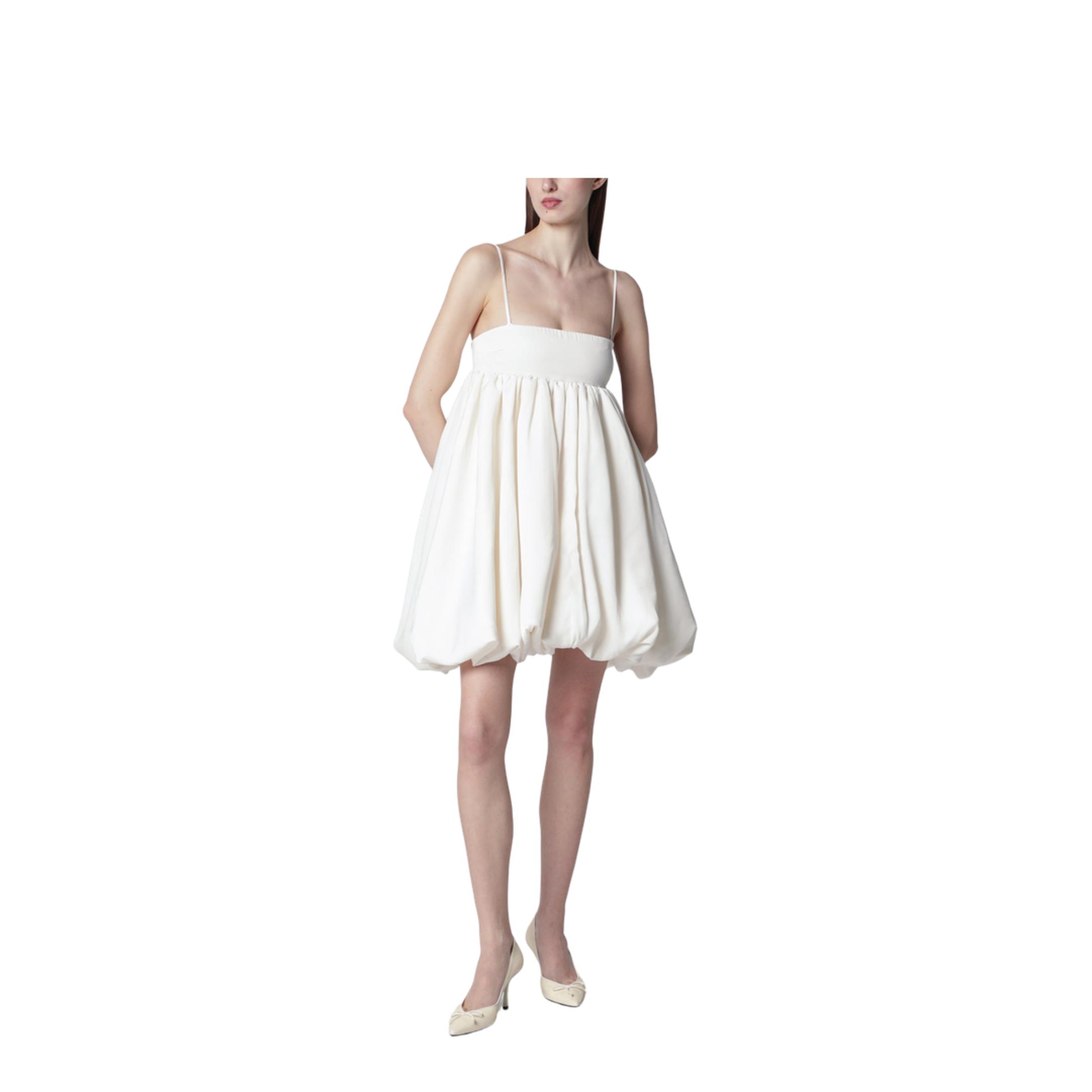 Strapless Balloon Mini Dress in Satin, Egret
