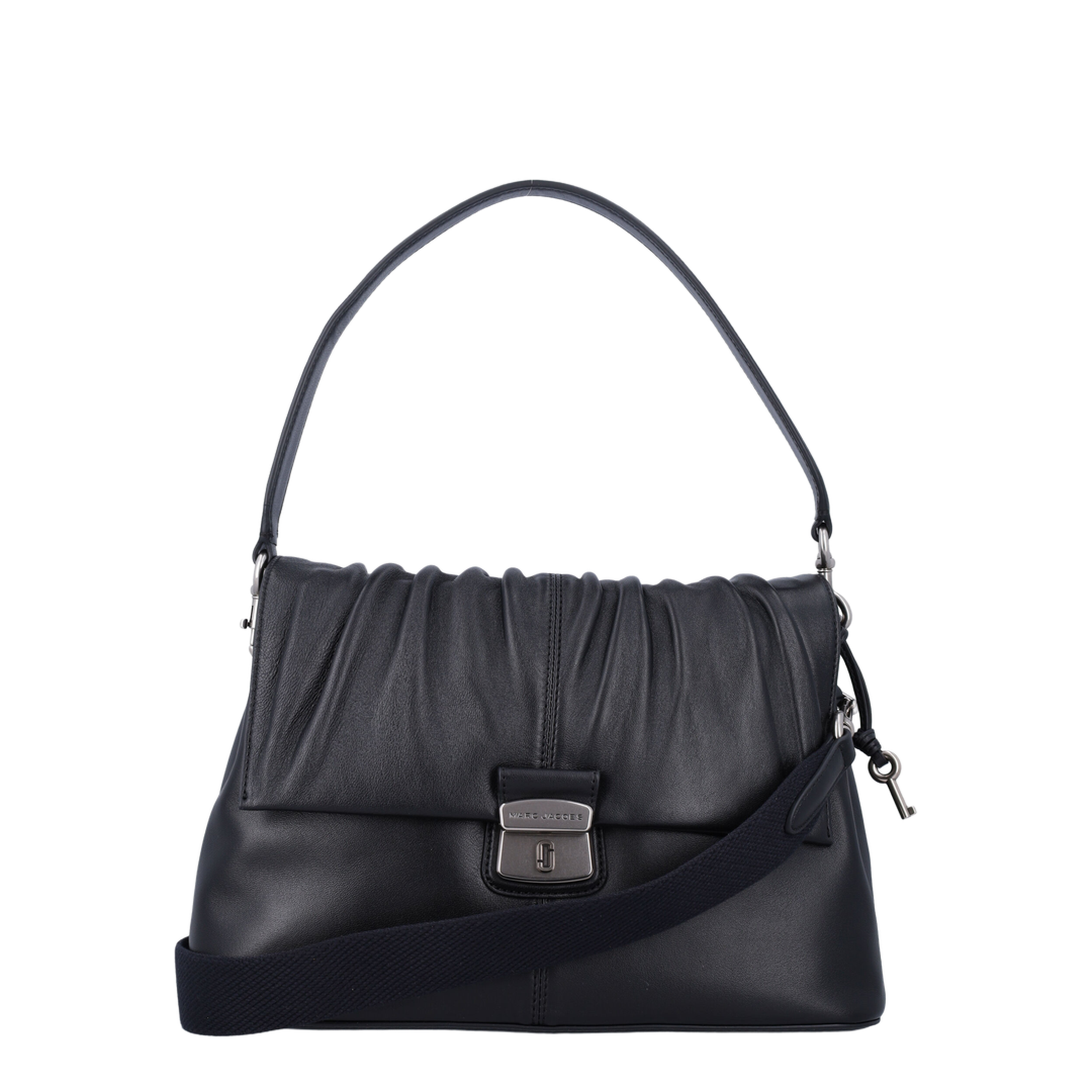 Ruched Detail Leather Crossbody Bag - Black