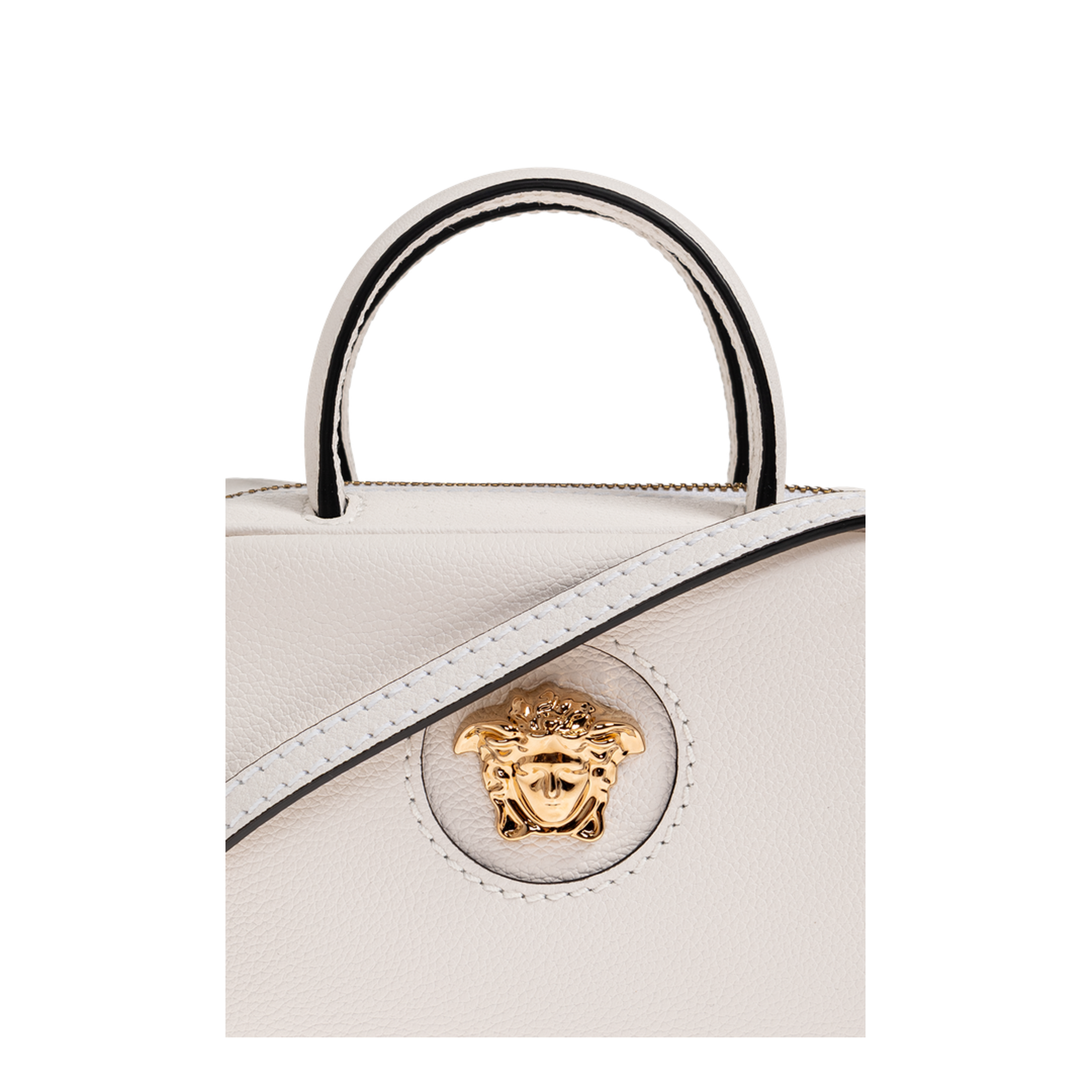 Medusa Plaque Perforated Hand Bag White