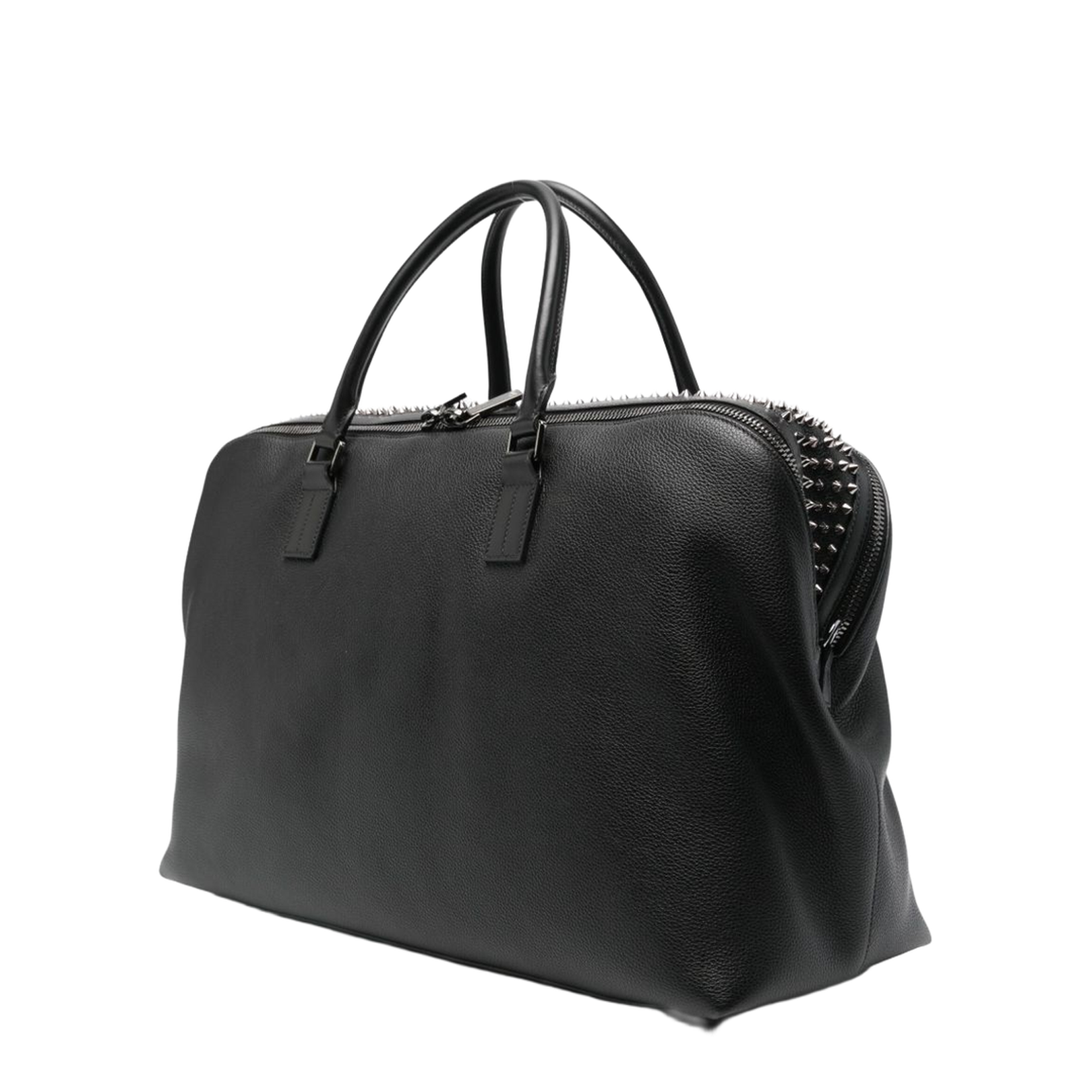 Black Calf Leather Two Top Handles Bag