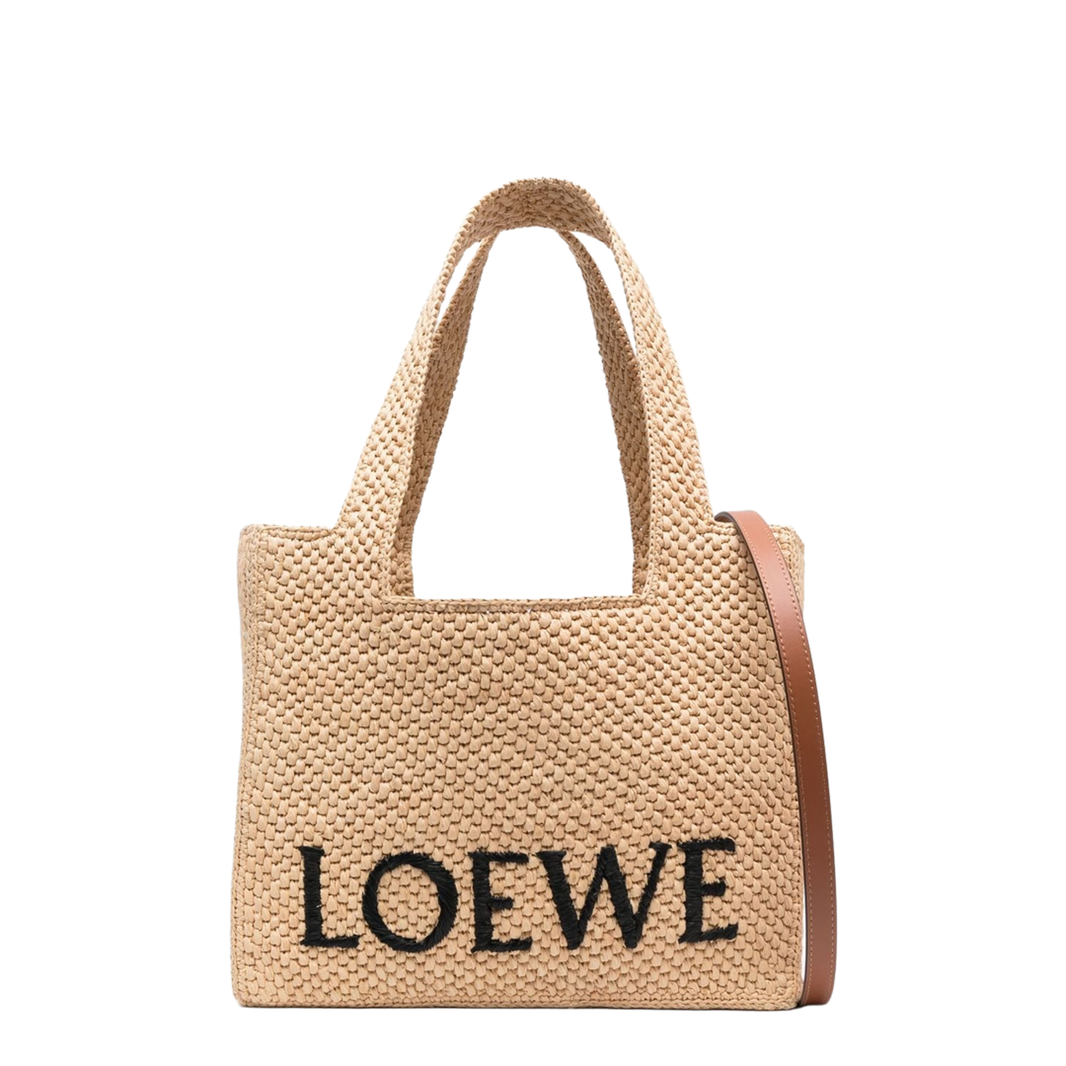 Medium Loewe Font Tote In Raffia