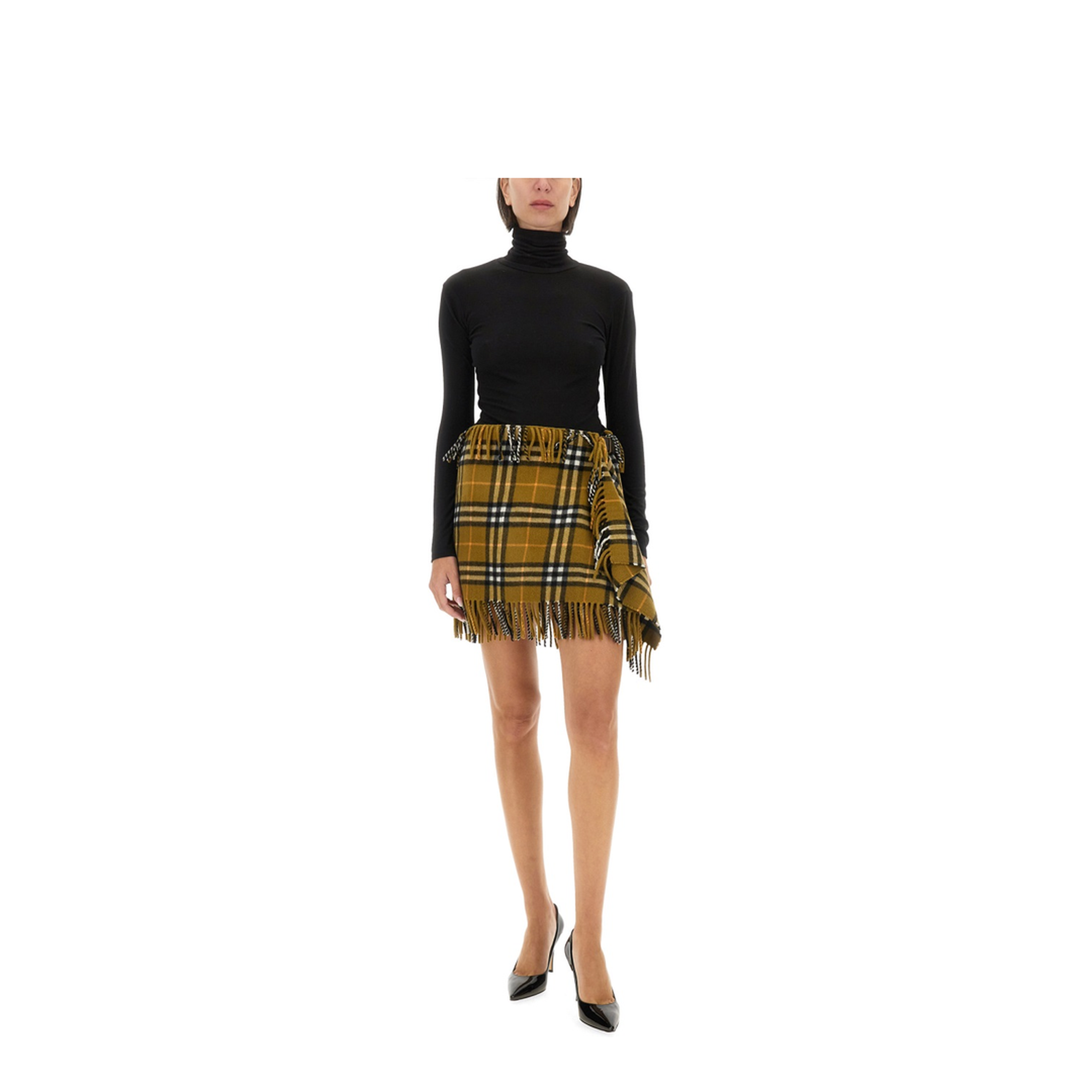 Wool and Cashmere Check Scarf Style Skirt