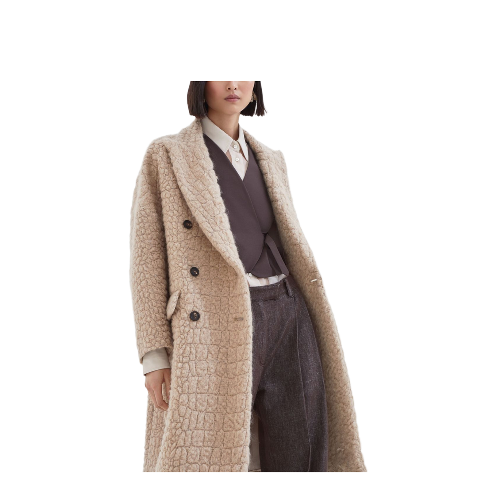 Coat with Dazzling Croc Motif in Camel