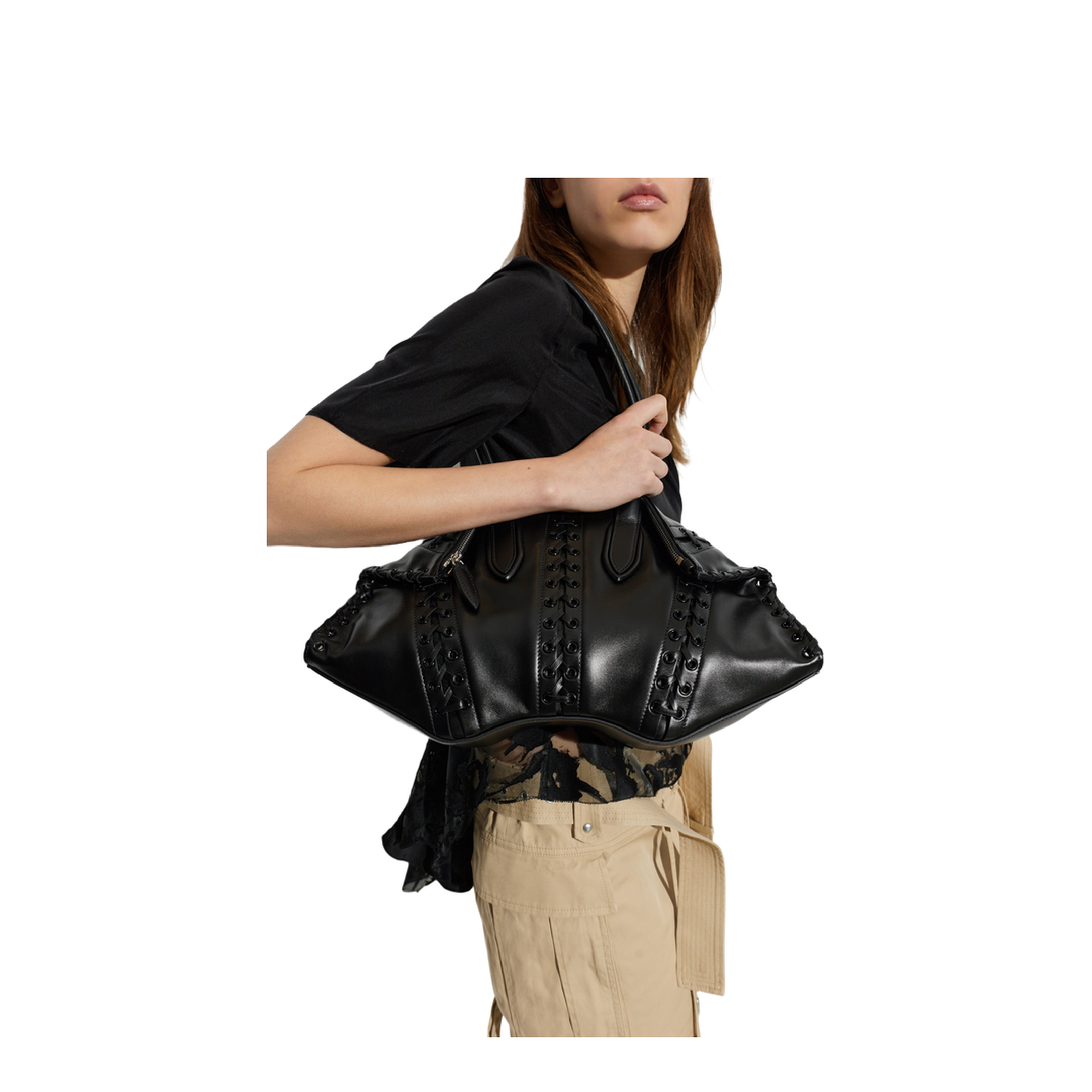 Manta Leather Shoulder Bag - Black