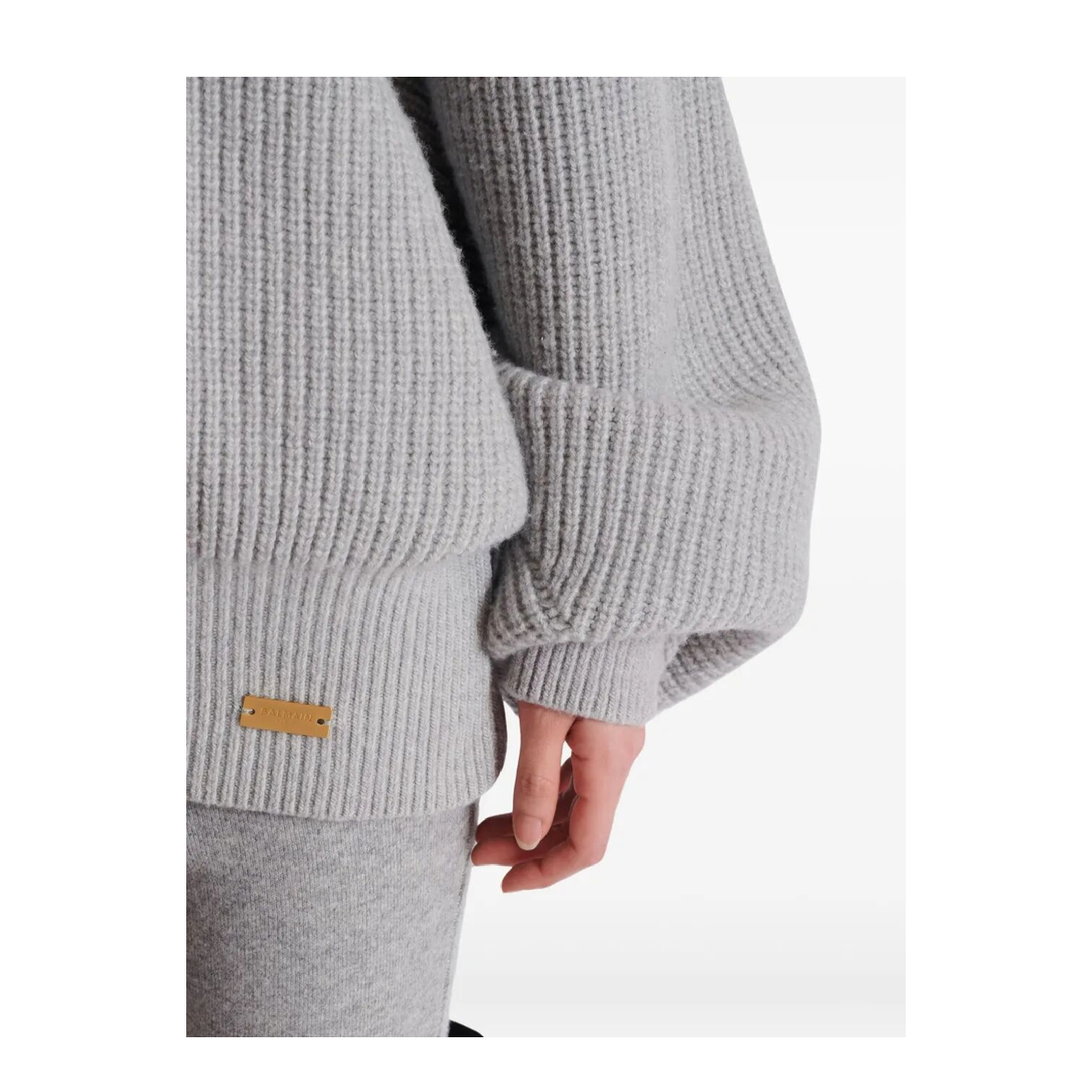 High-neck Ribbed Knitted Sweater Grey