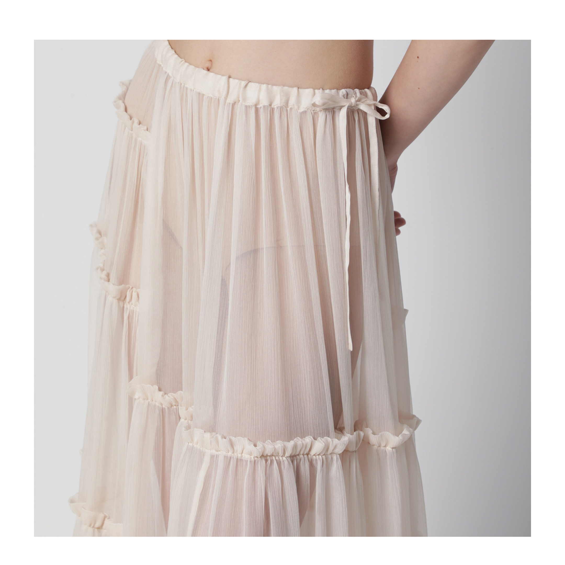 Écru semi-sheer silk skirt