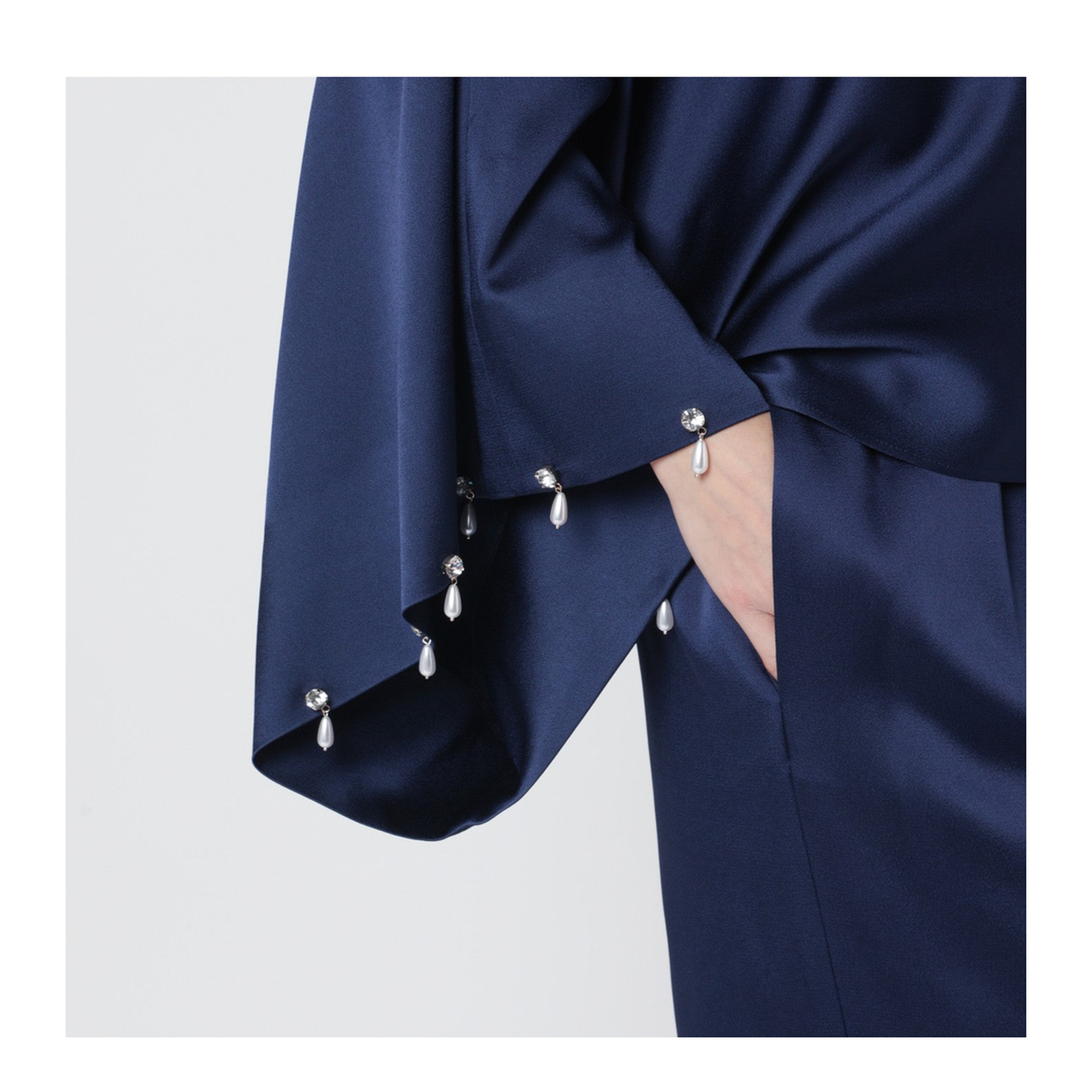 Navy Blue Oversized Viscose Satin Blouse