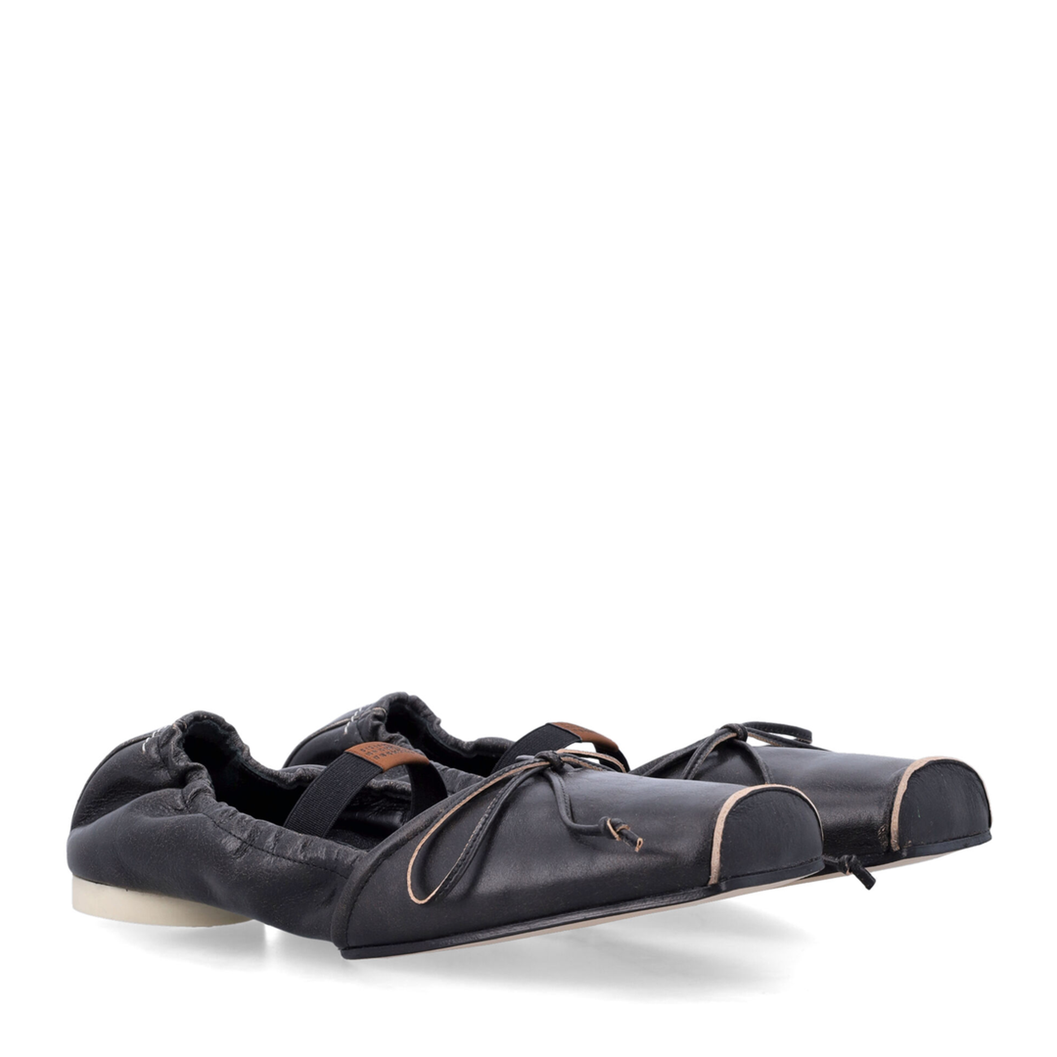 Square-toe ballerinas in brown calfskin leather