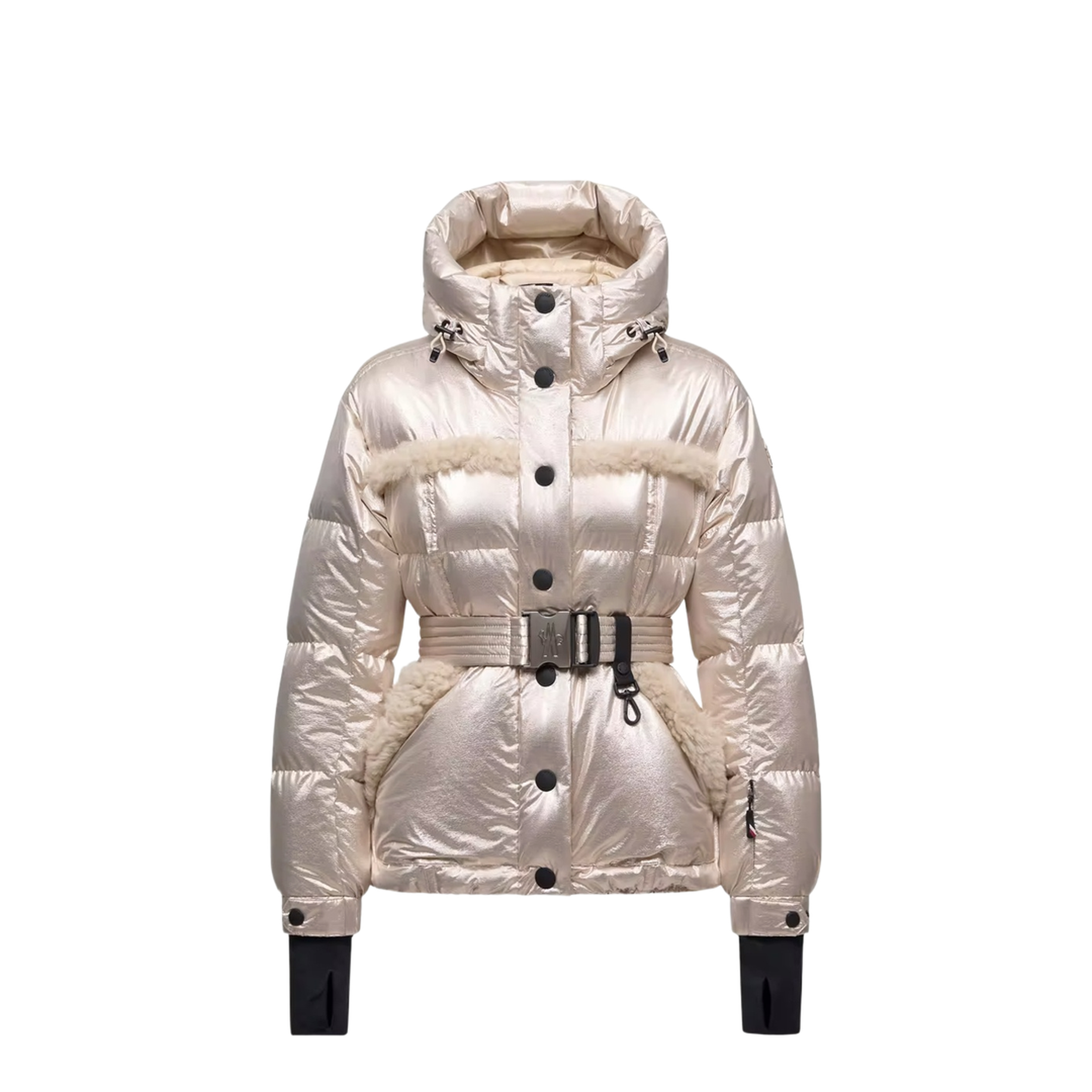 Metallic Ski Jacket With Shearling Hood