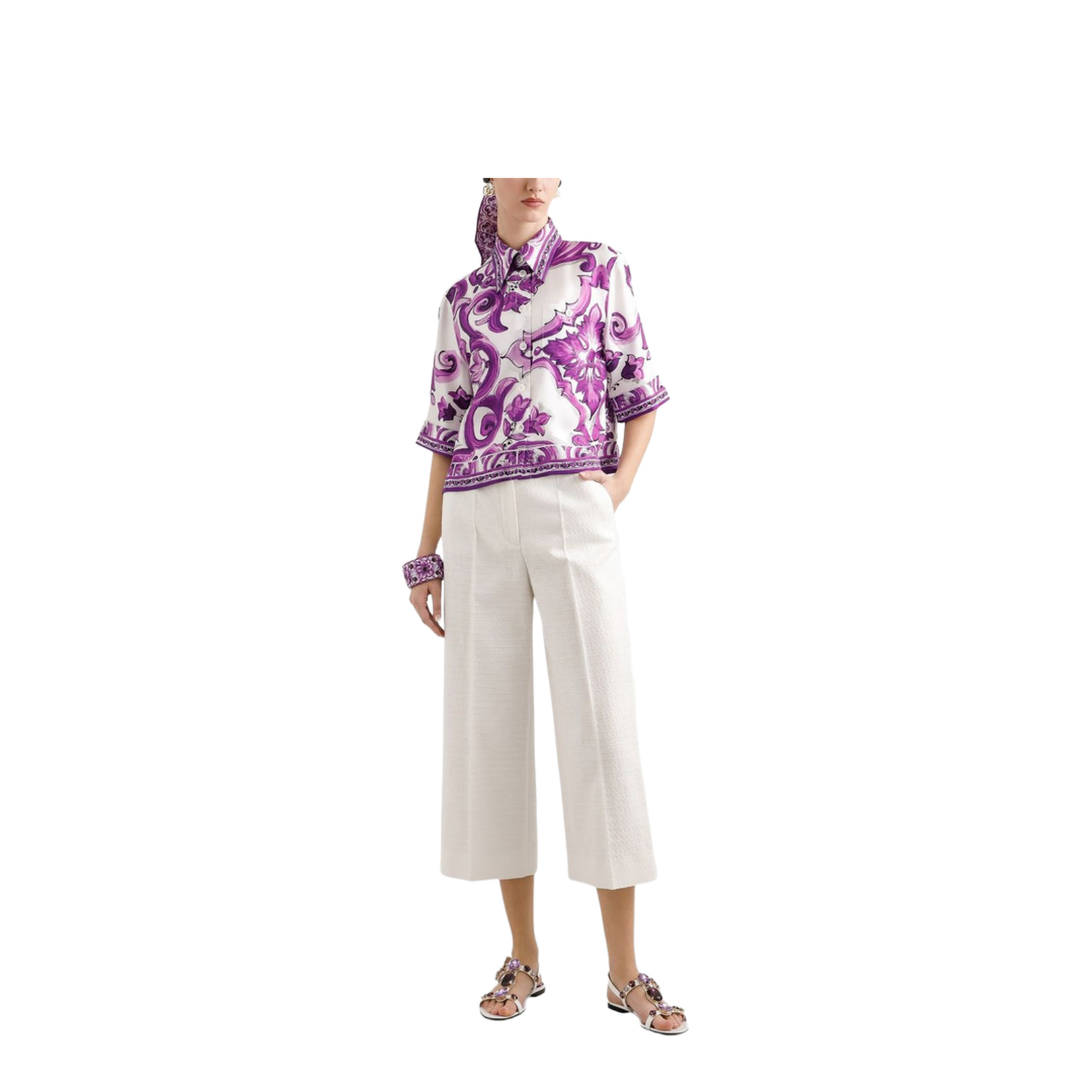 Majolica-print Silk Shirt in Multicolor