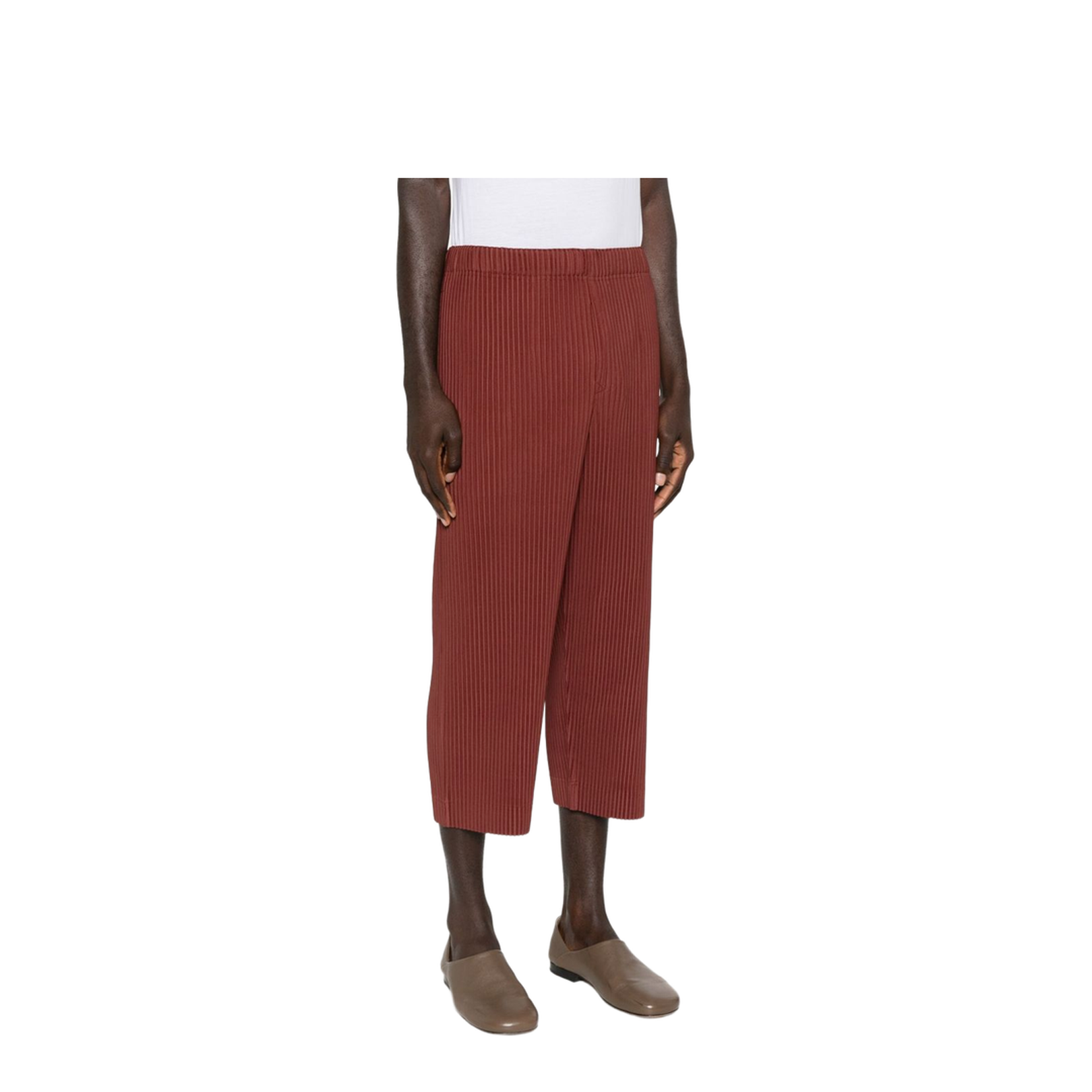 Brown Pleated Design Cropped Pants