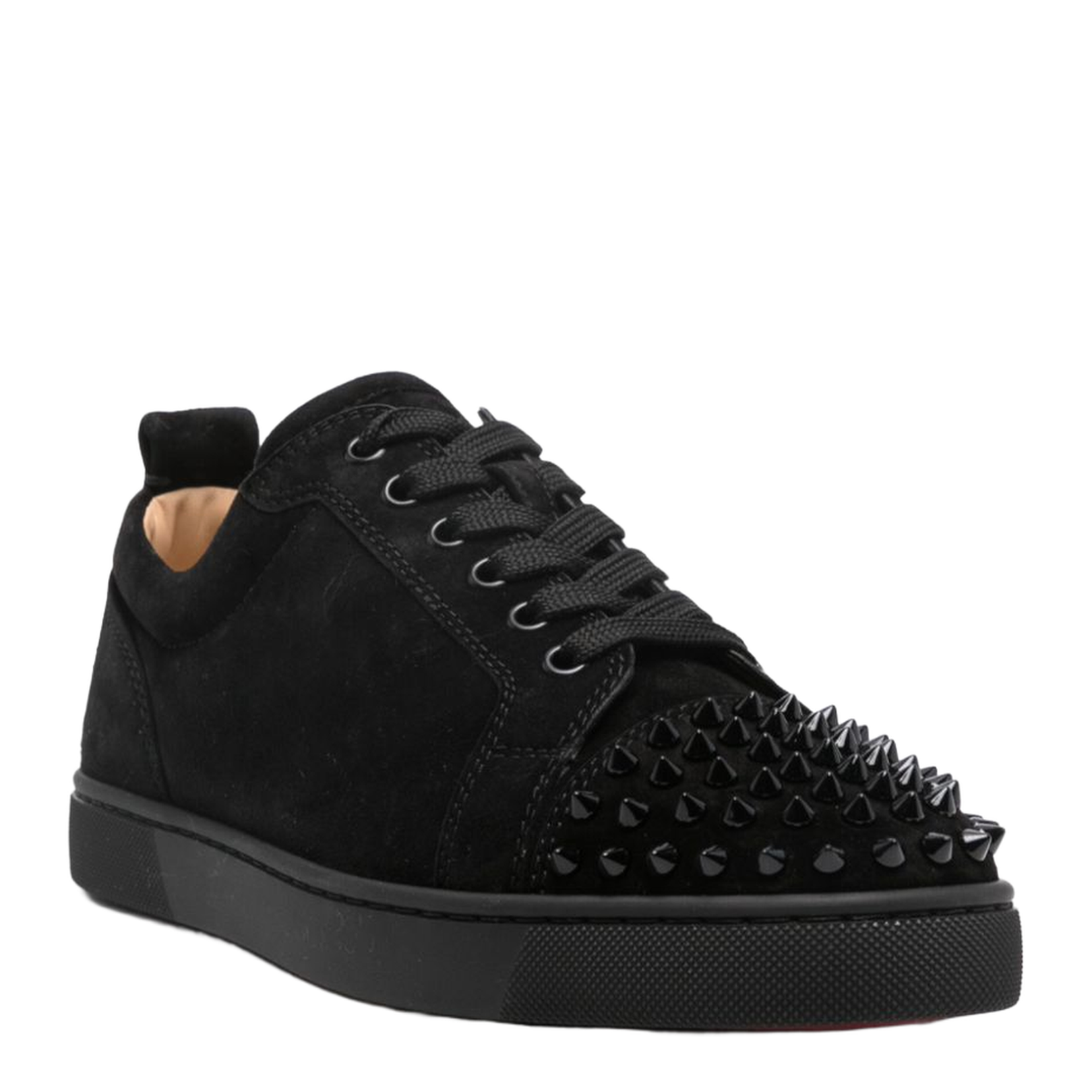 Black Calf Suede Panelled Design Round Toe Stud Detailing Pull-Tab at the Heel Branded Leather Insole Rubber Sole Front Lace-Up Fastening