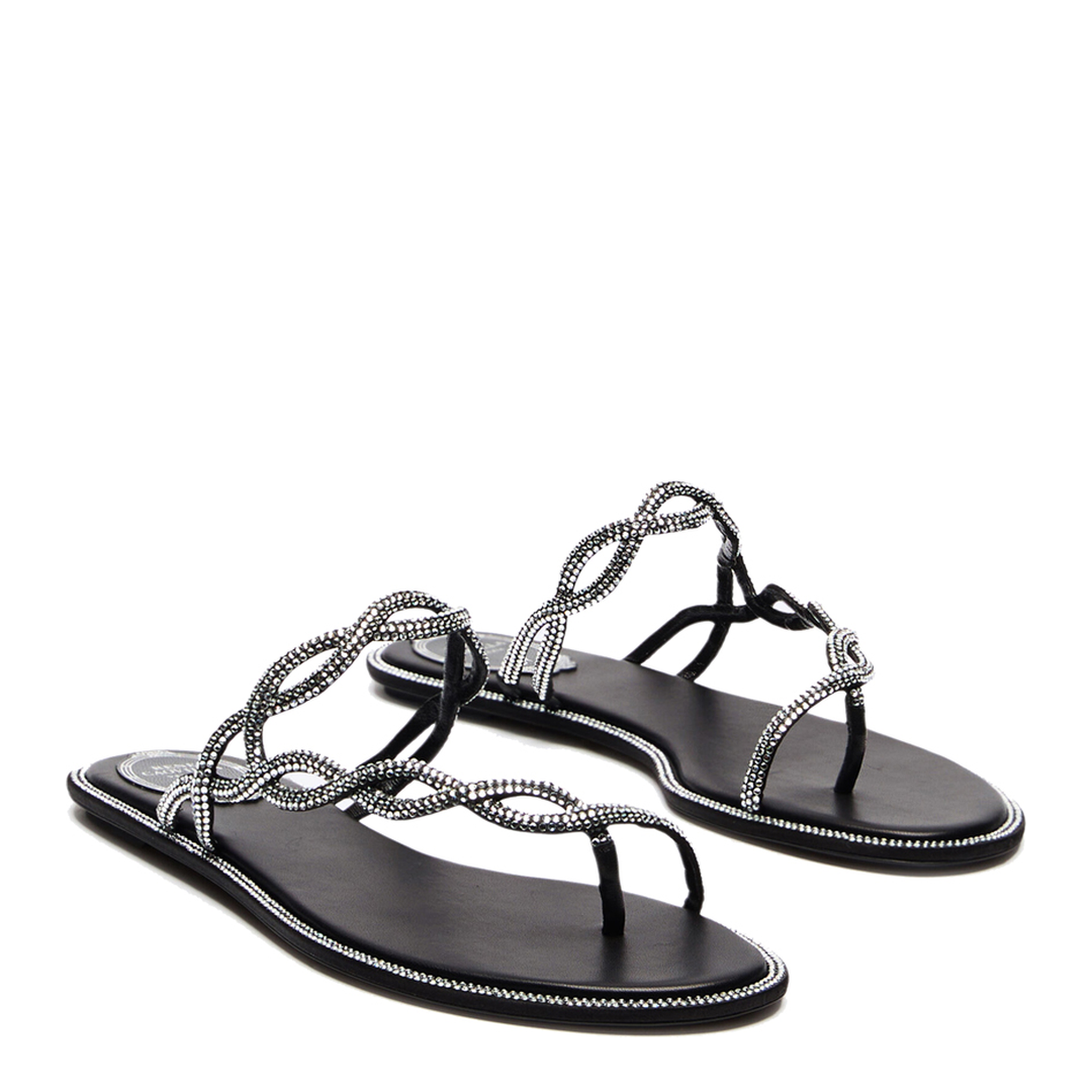 MAYFEYR - Rene Caovilla - Black Braid Flat Sandal 10 - C12482010R001V065BLACKCRYSTAL