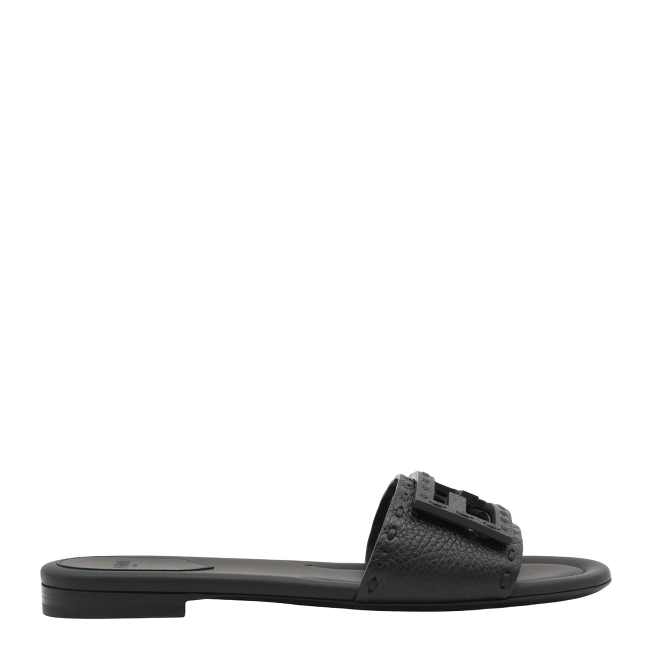 Black Leather Baguette Slides